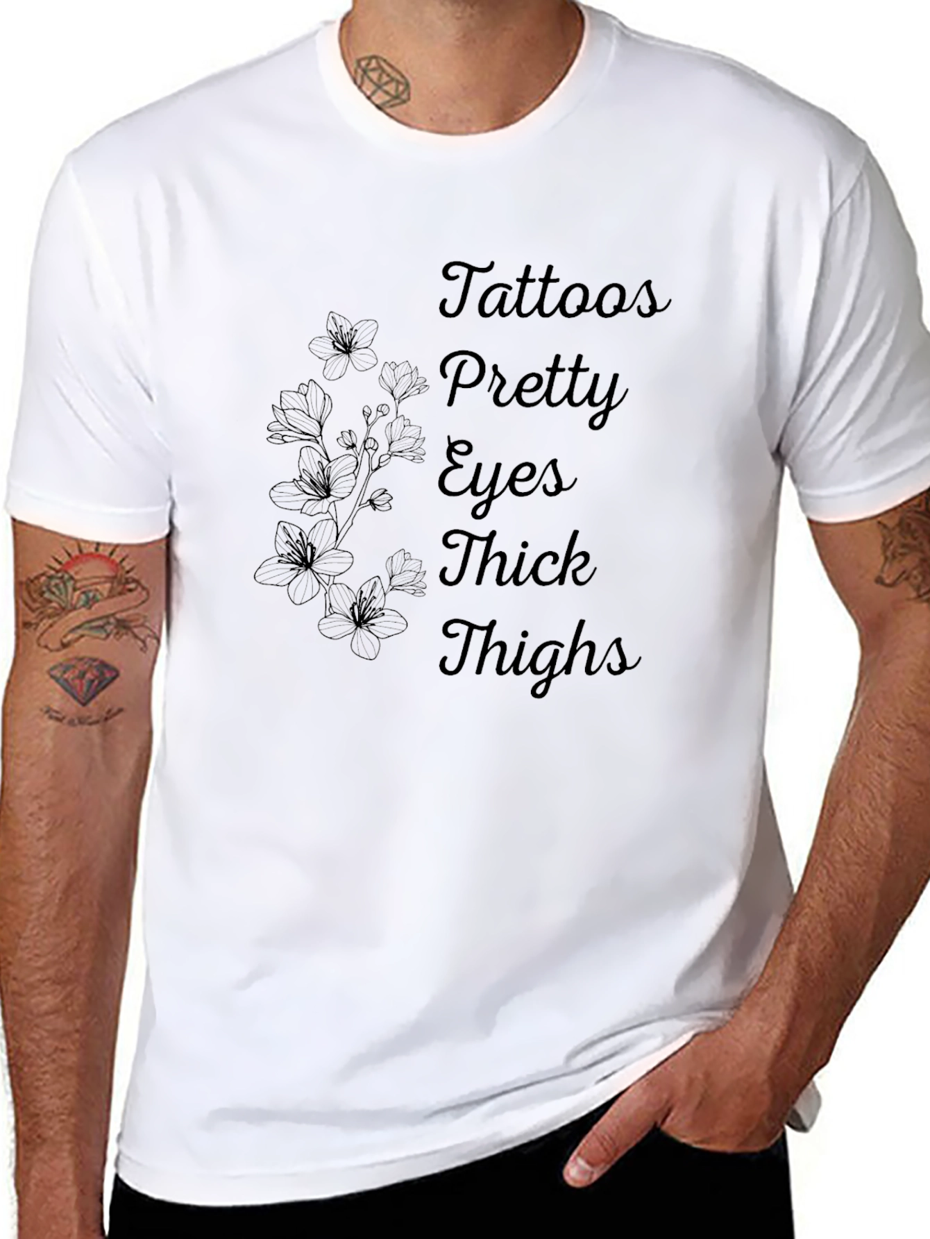 Tattoos Pretty Eyes Thick Thighs Black T-Shirt