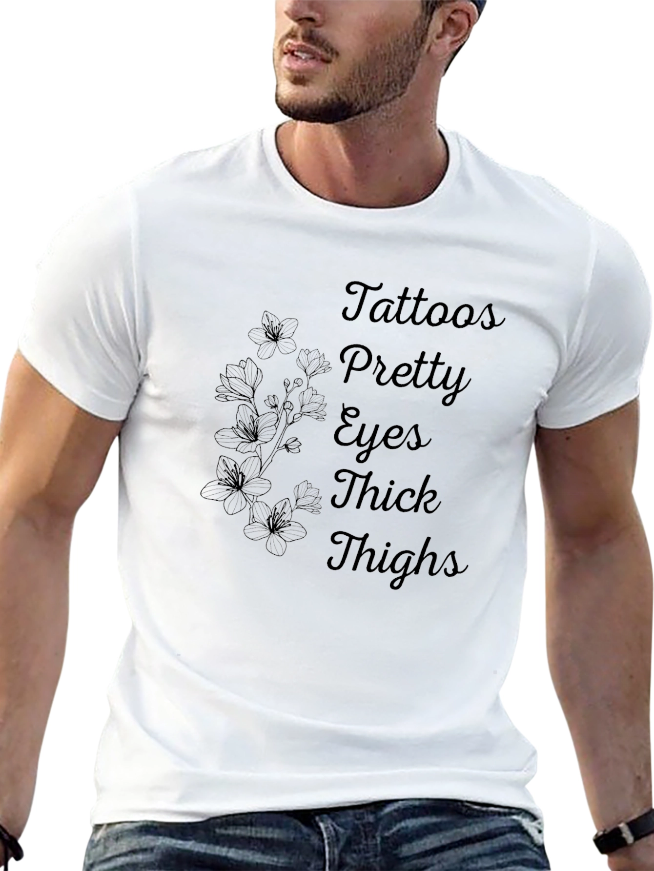 Tattoos Pretty Eyes Thick Thighs Black T-Shirt