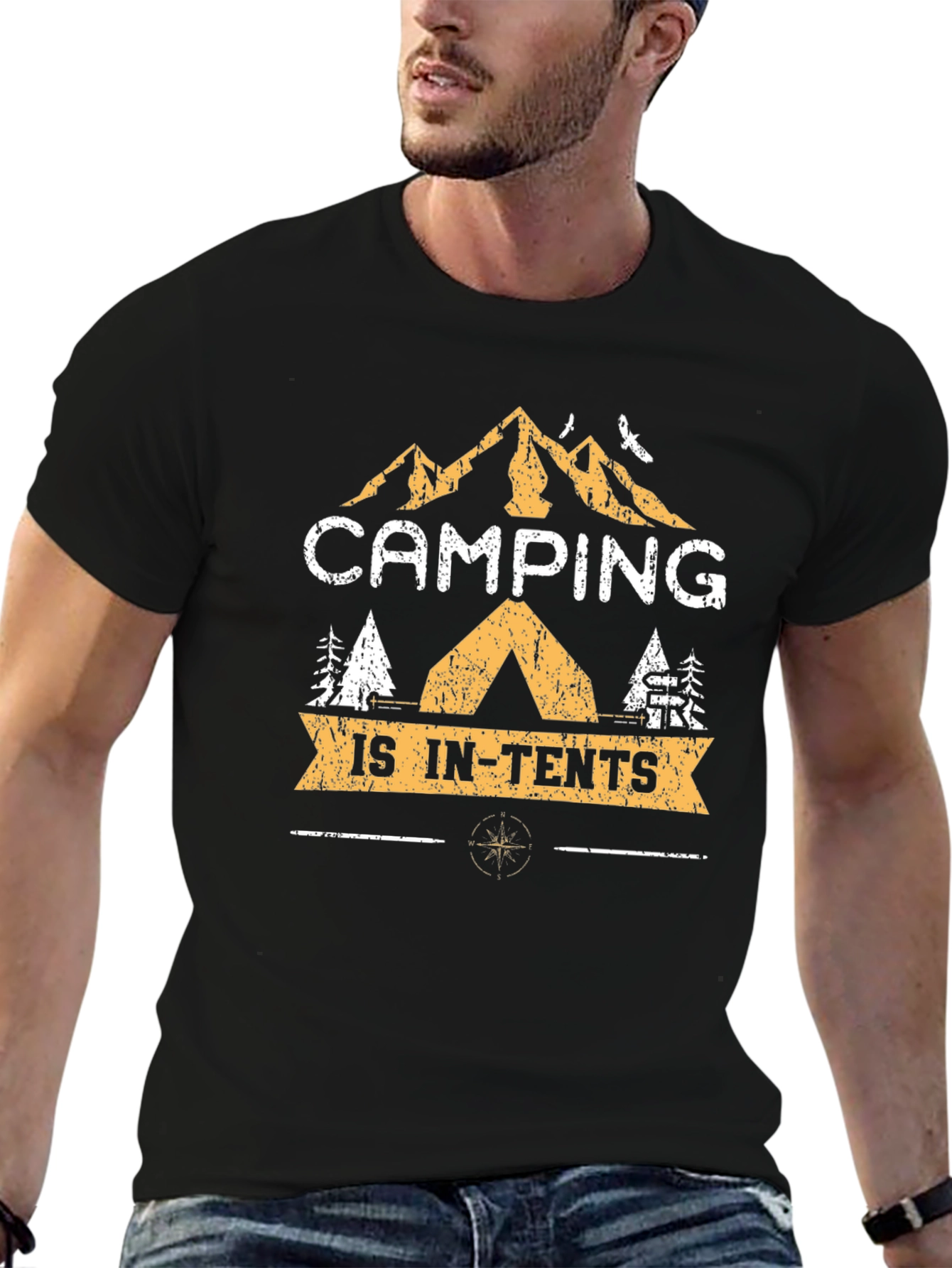 Camping is In-Tents Black Graphic T-Shirt