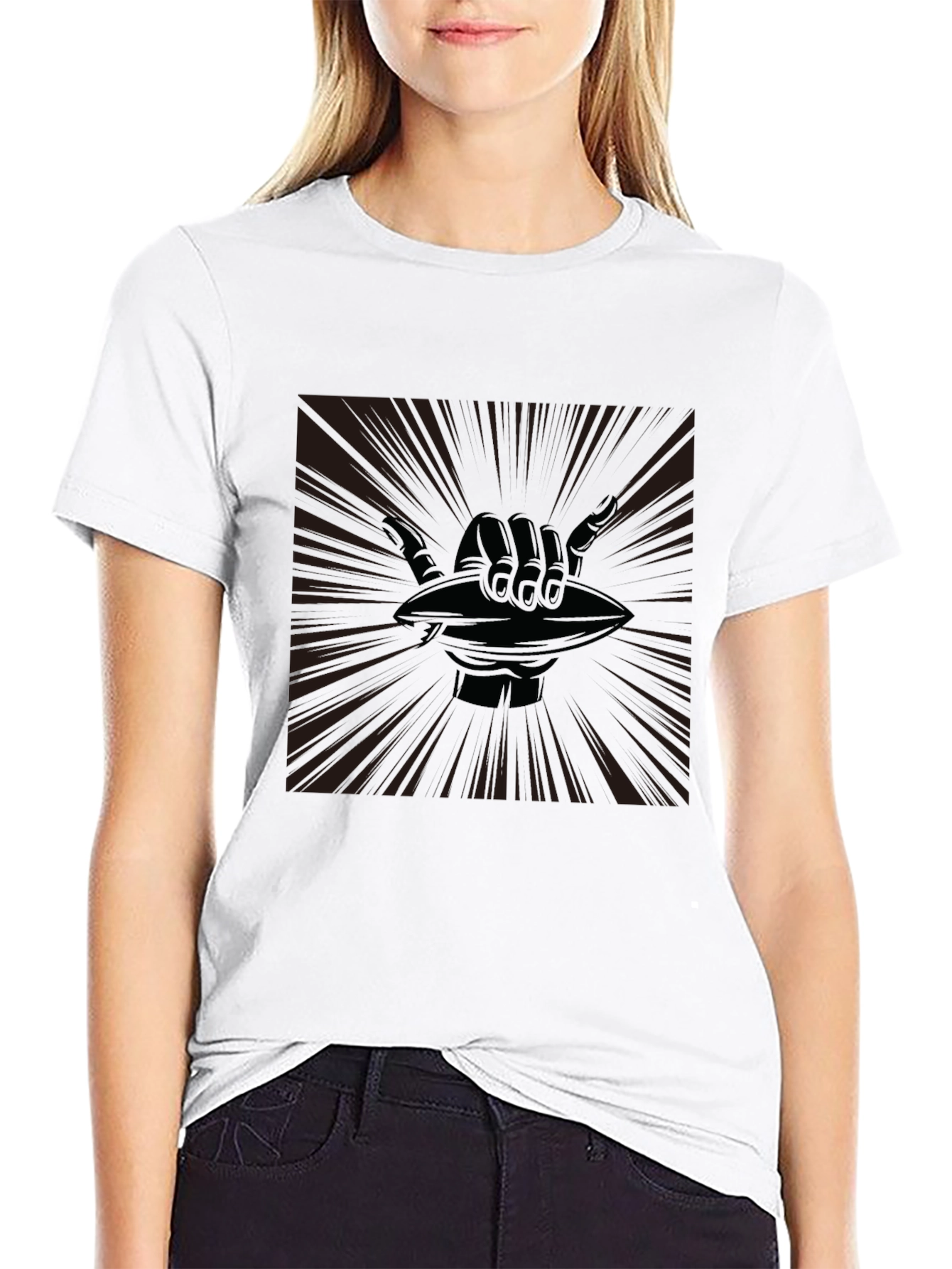 Shaka Hand Football Graphic Tee - Casual Black T-Shirt
