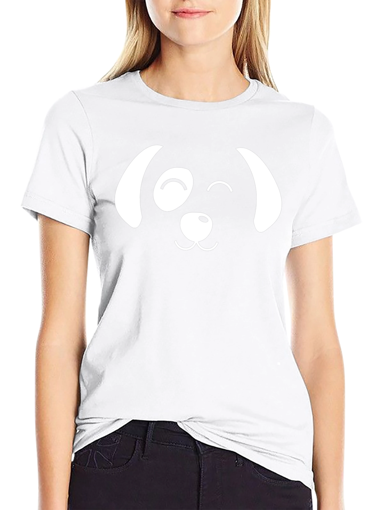 Dog Face Graphic T-Shirt - Black Casual Cotton Tee