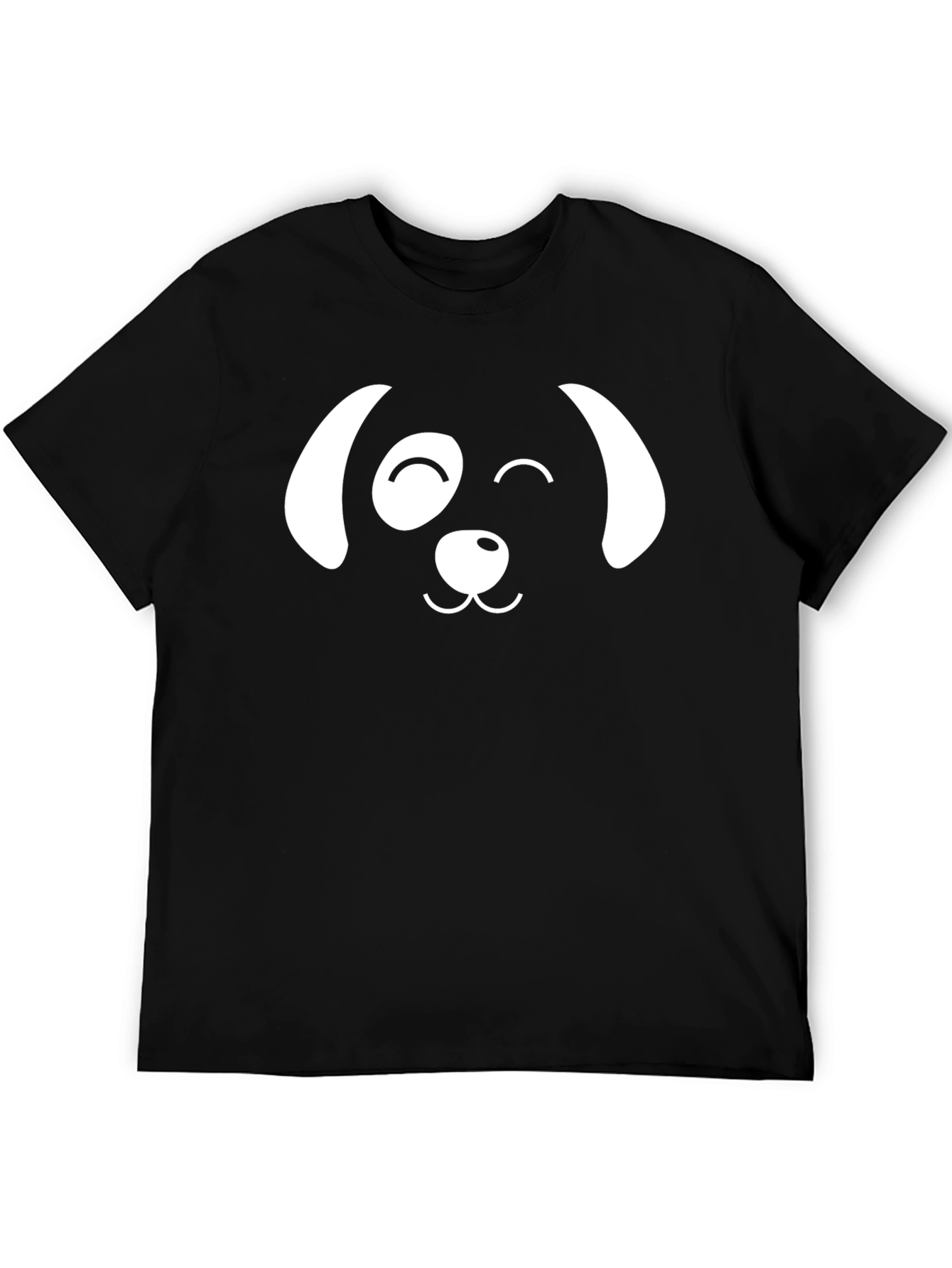 Dog Face Graphic T-Shirt - Black Casual Cotton Tee