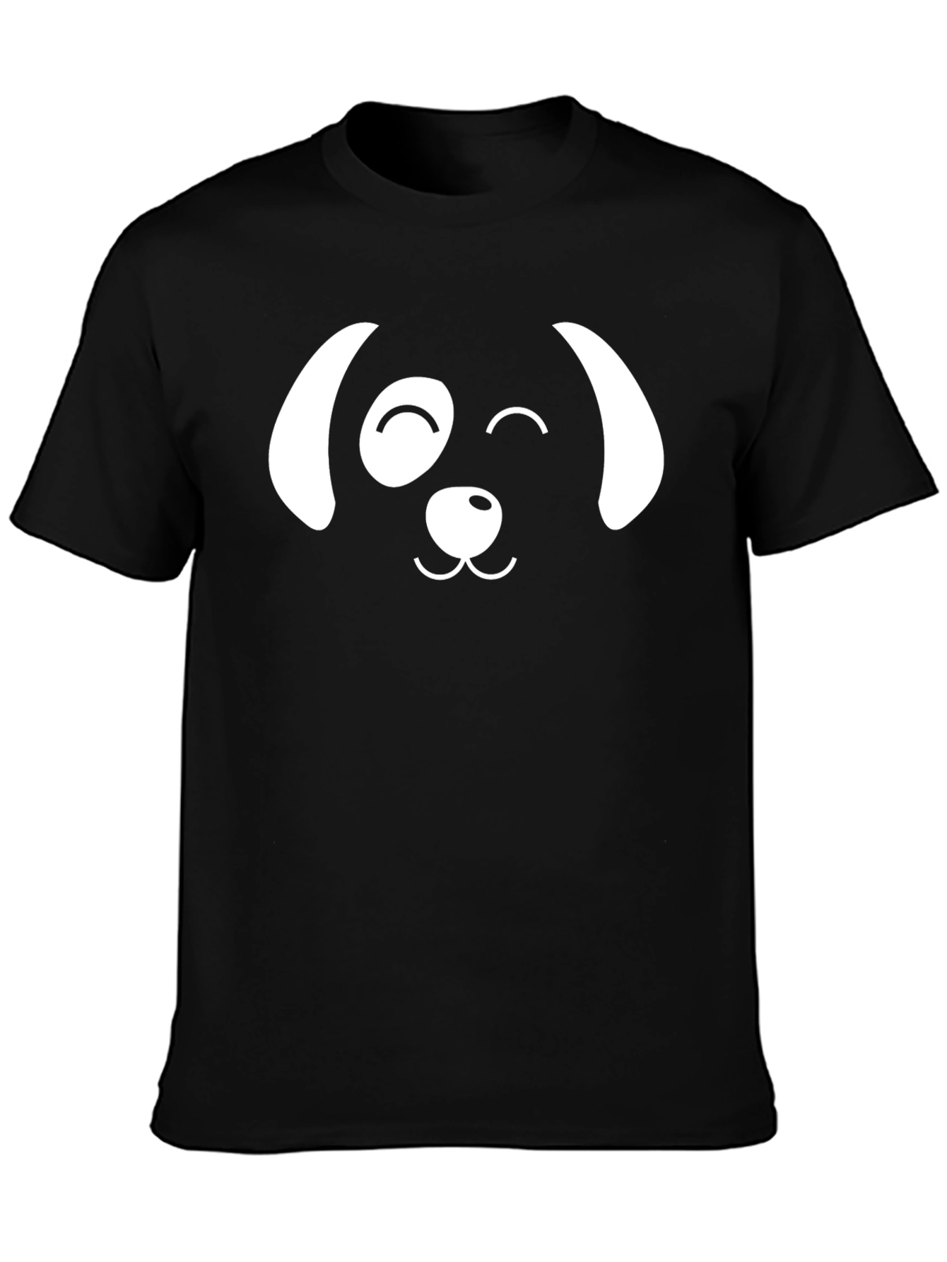 Dog Face Graphic T-Shirt - Black Casual Cotton Tee