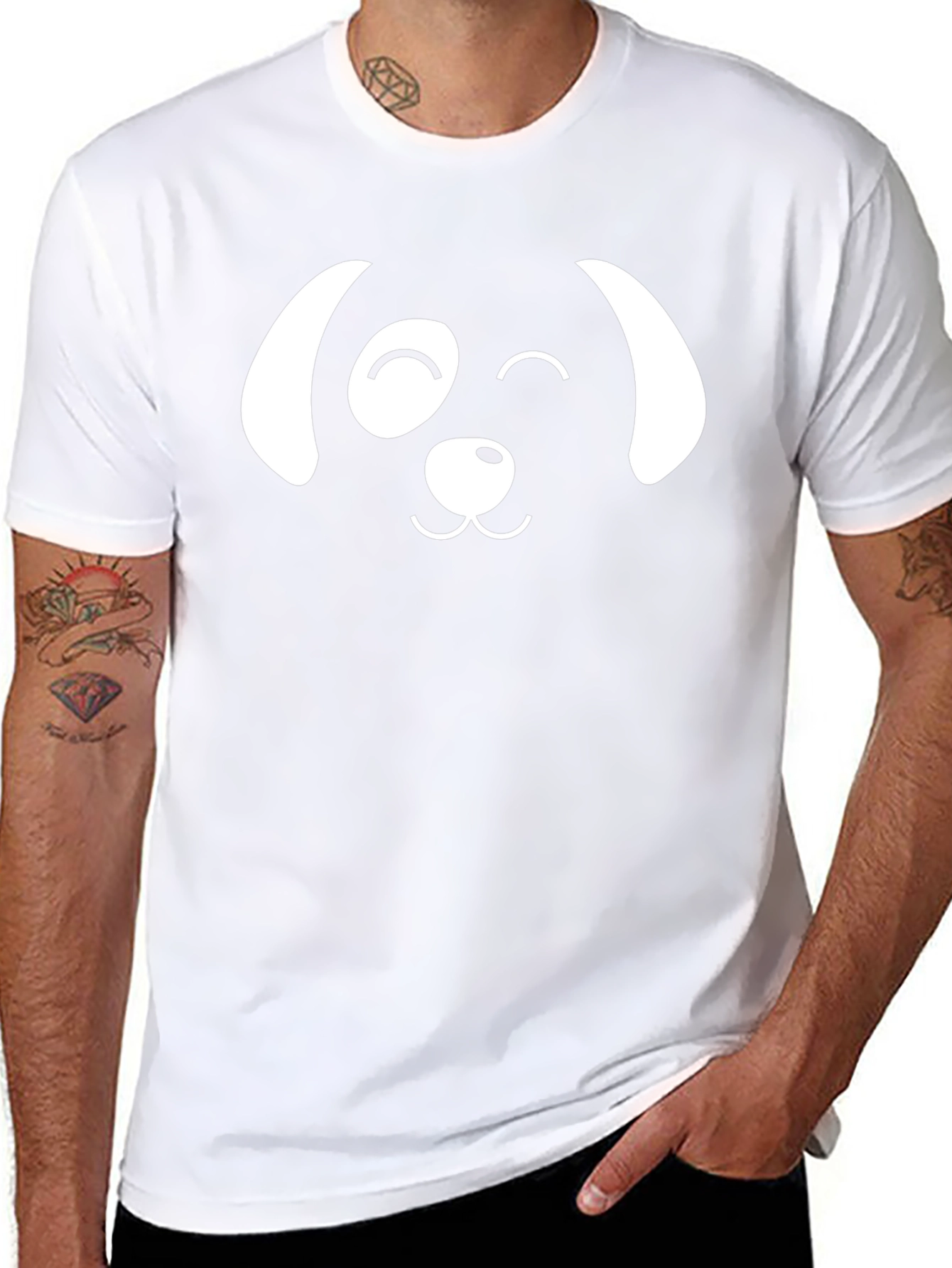 Dog Face Graphic T-Shirt - Black Casual Cotton Tee