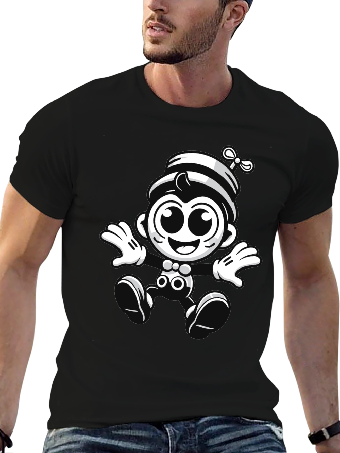 Cartoon Monkey Graphic Black T-Shirt