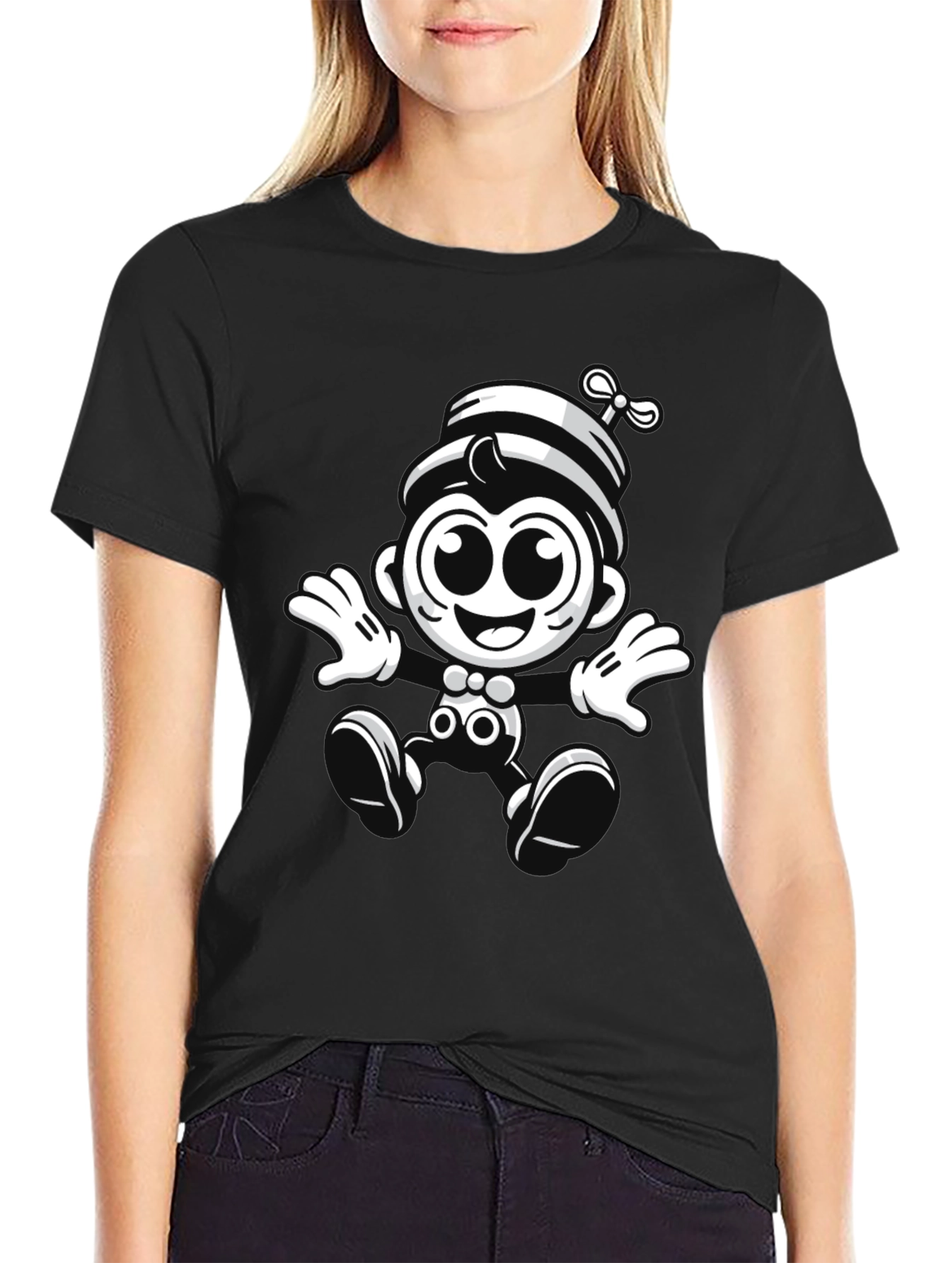 Cartoon Monkey Graphic Black T-Shirt
