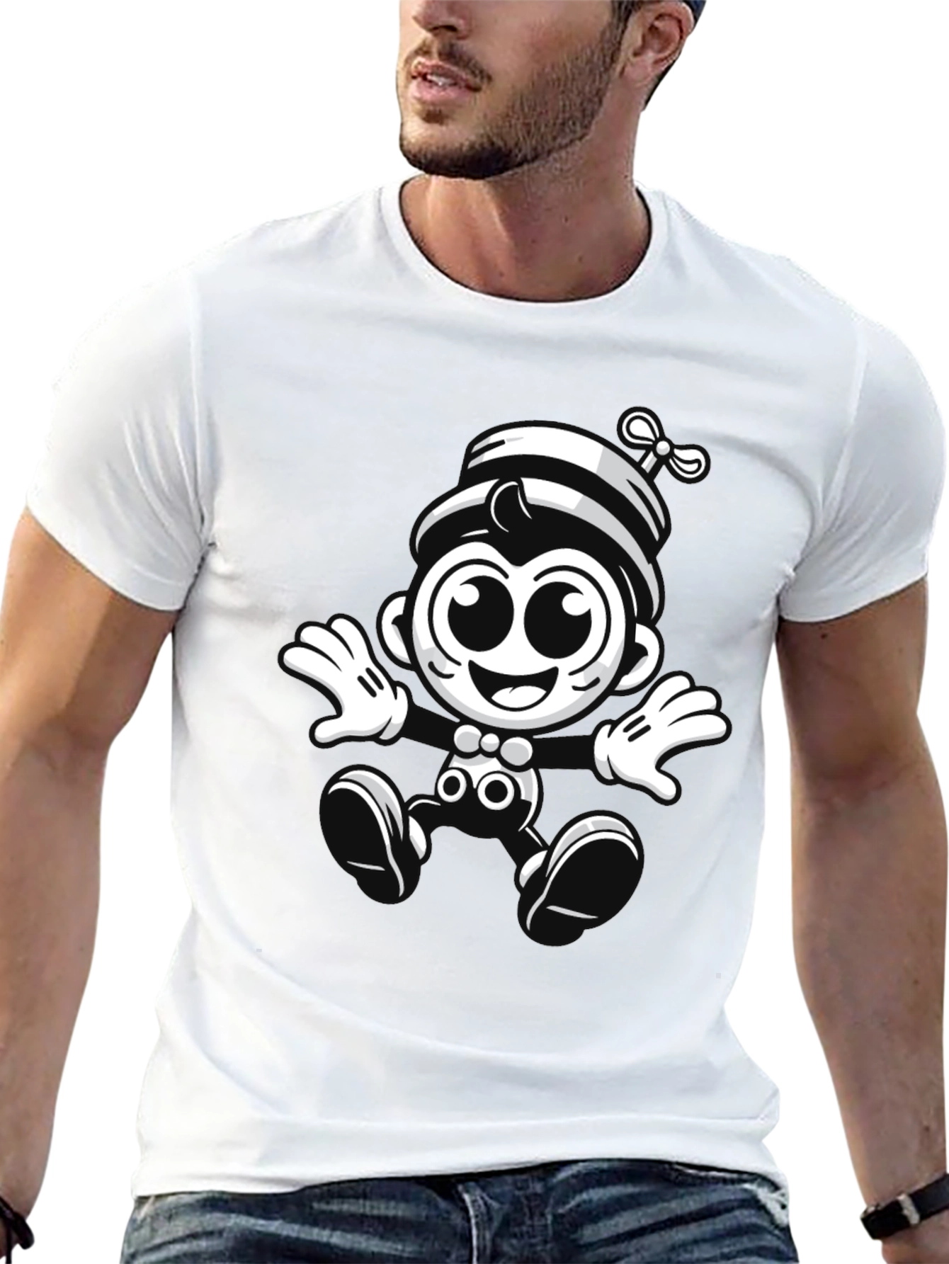 Cartoon Monkey Graphic Black T-Shirt