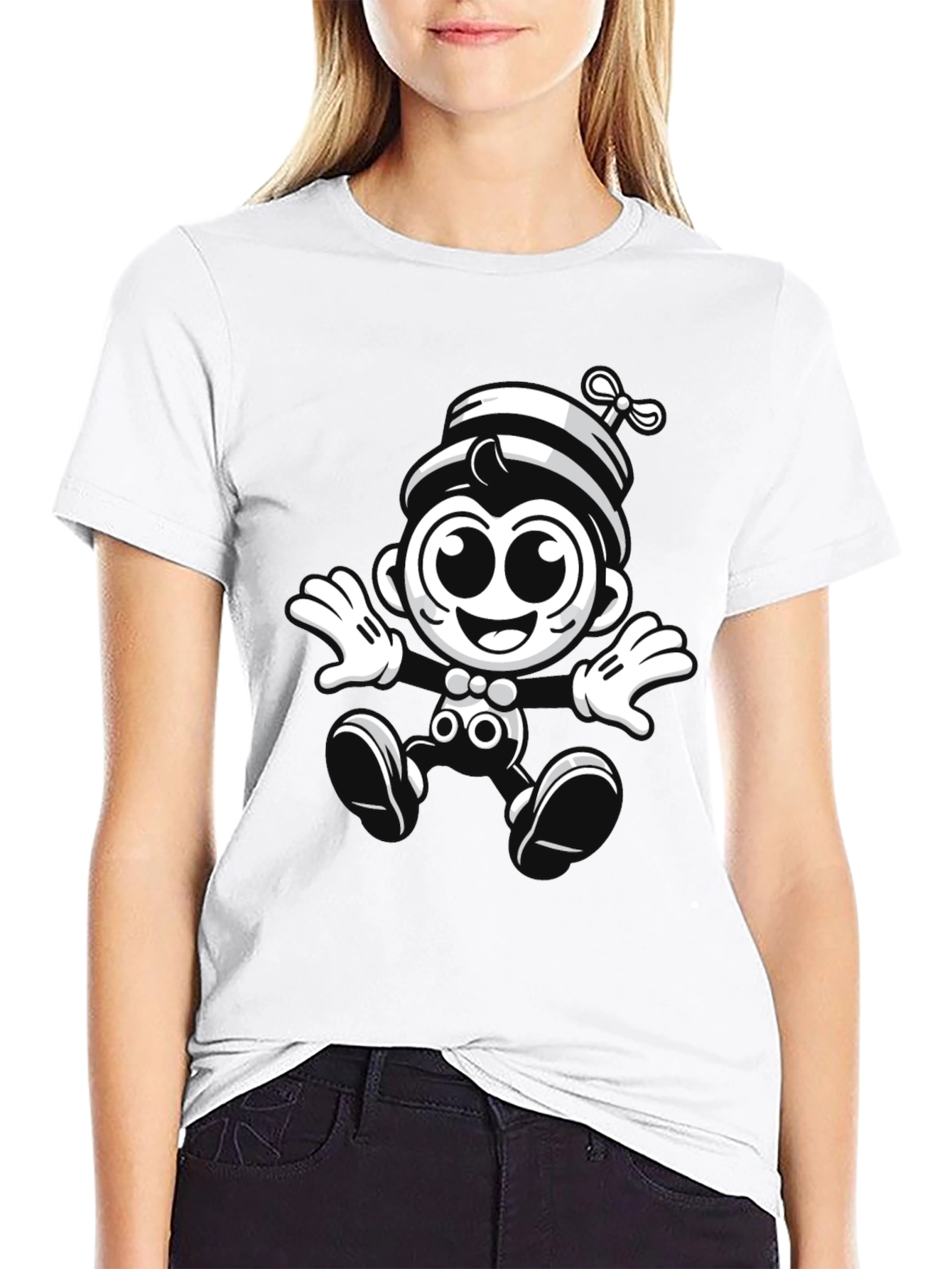 Cartoon Monkey Graphic Black T-Shirt