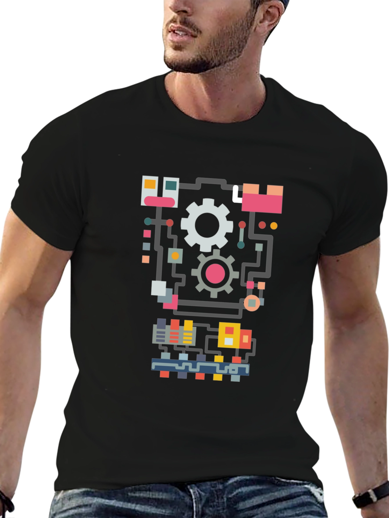 Retro Robotics T-Shirt - Gears and Circuits Design