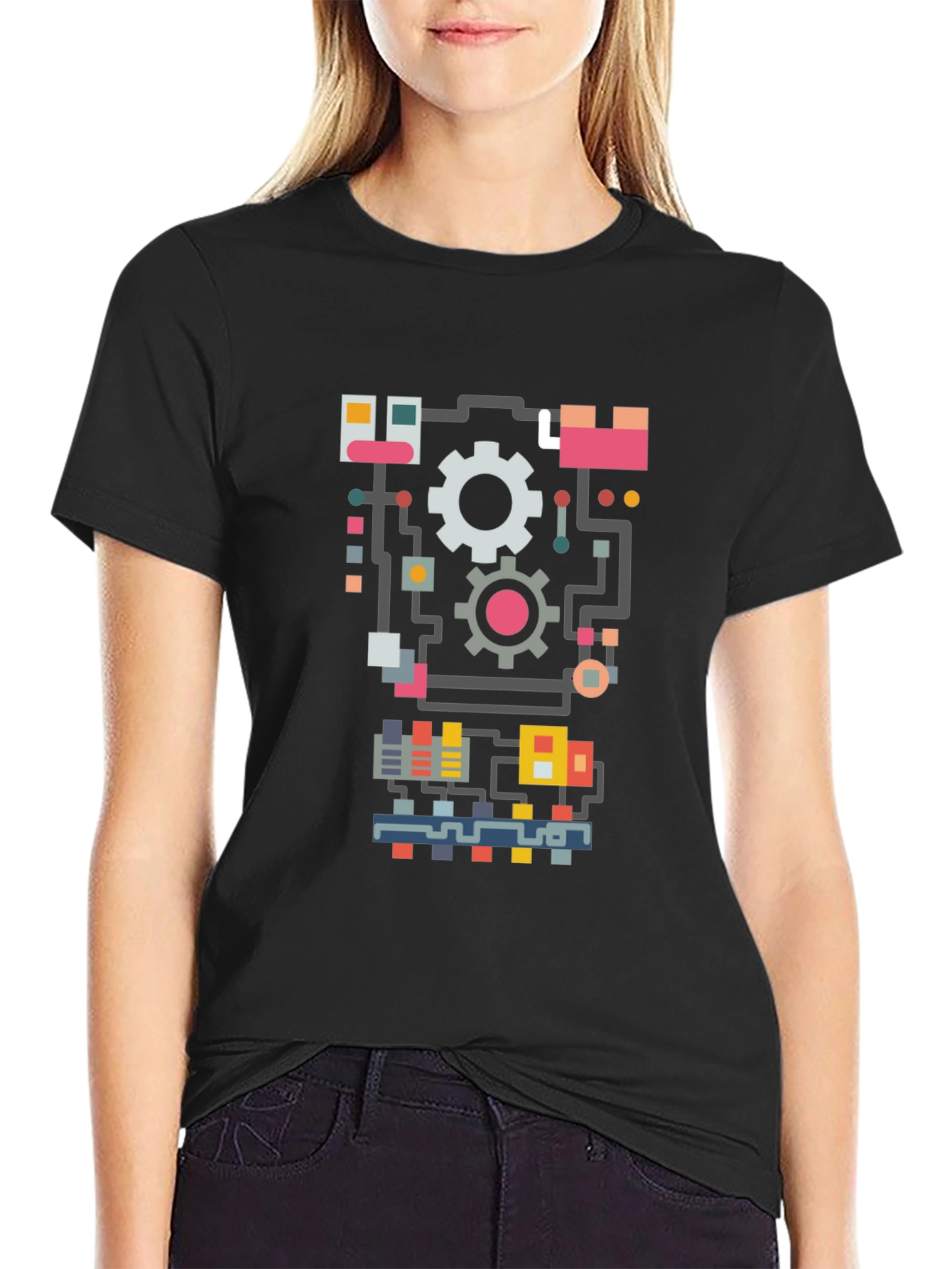 Retro Robotics T-Shirt - Gears and Circuits Design