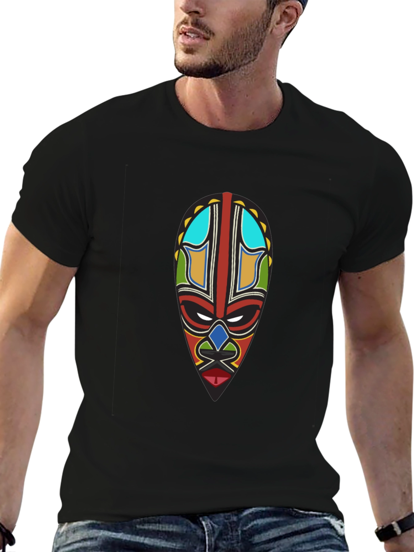 Tribal Mask Graphic Black T-Shirt