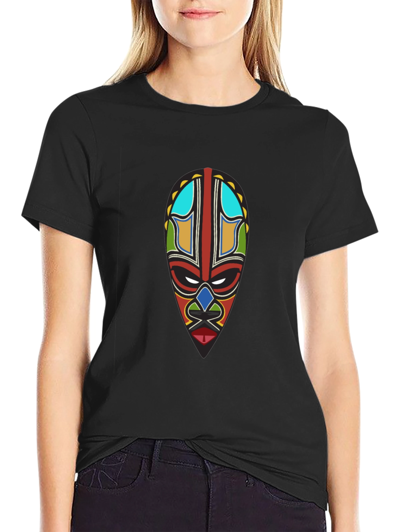 Tribal Mask Graphic Black T-Shirt