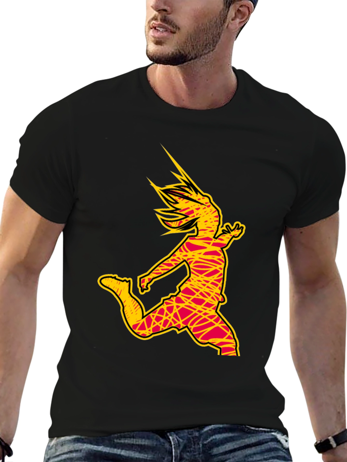 Abstract Soccer Kick Graphic Tee - Black