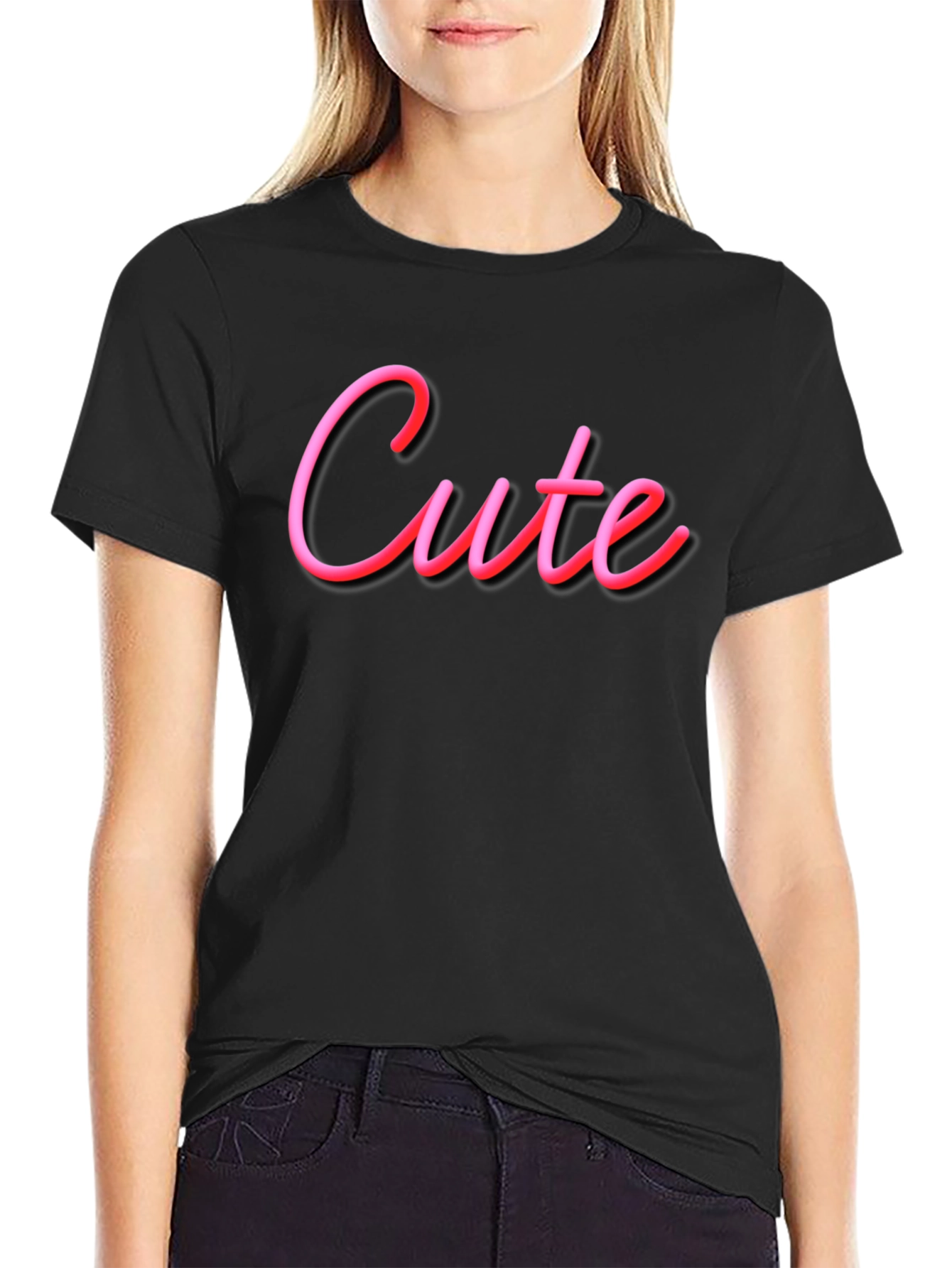 Cute Graphic Tee - Soft Black Cotton T-Shirt