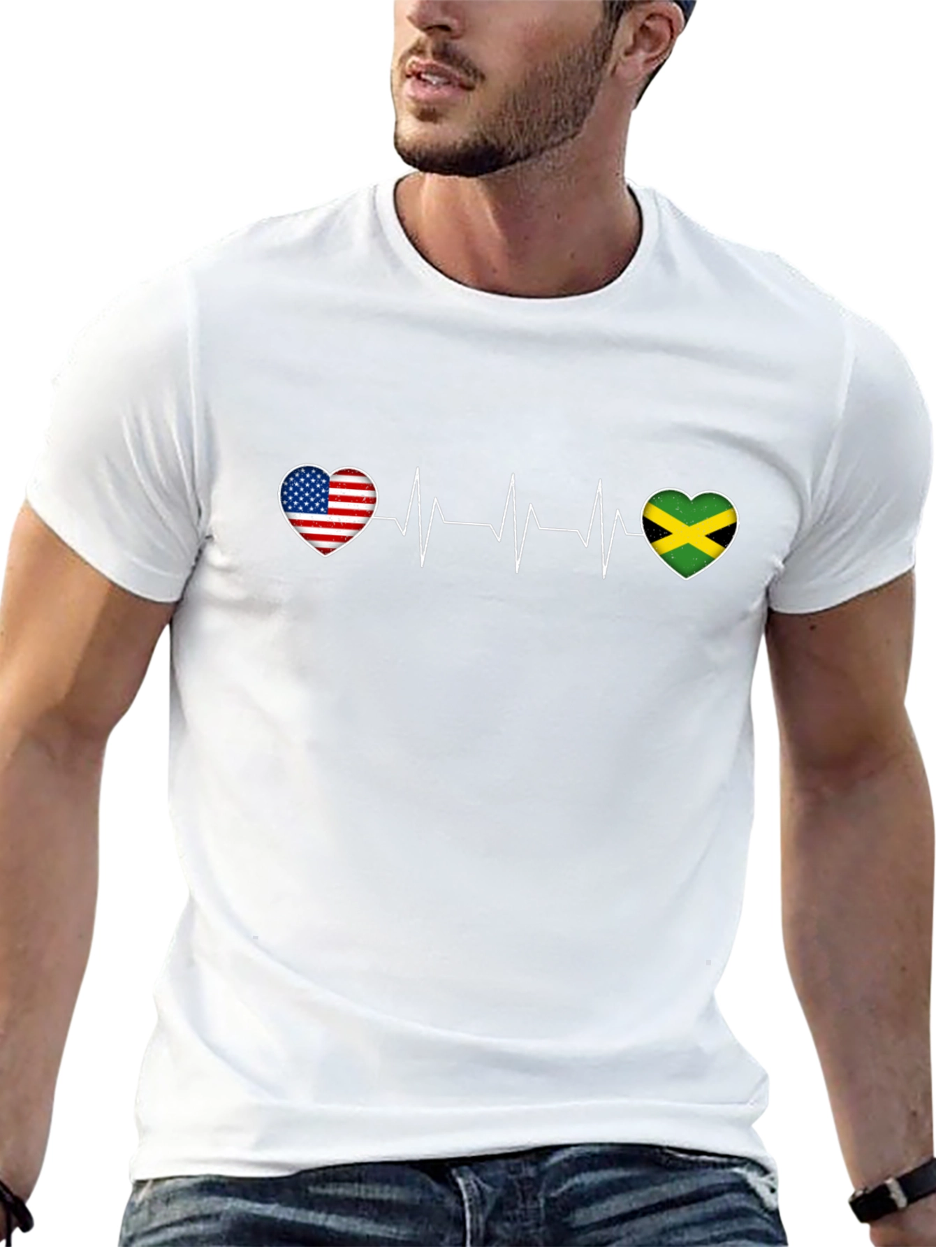 USA Jamaica Heartbeat Graphic T-Shirt