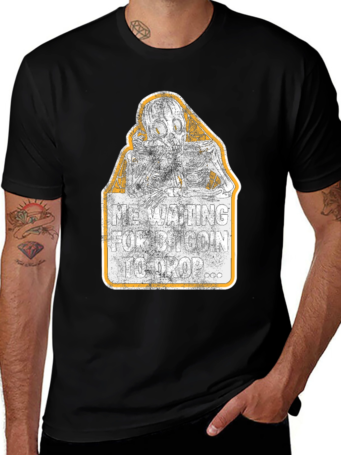Bitcoin Crypto Investor Waiting Skeleton Graphic T-Shirt
