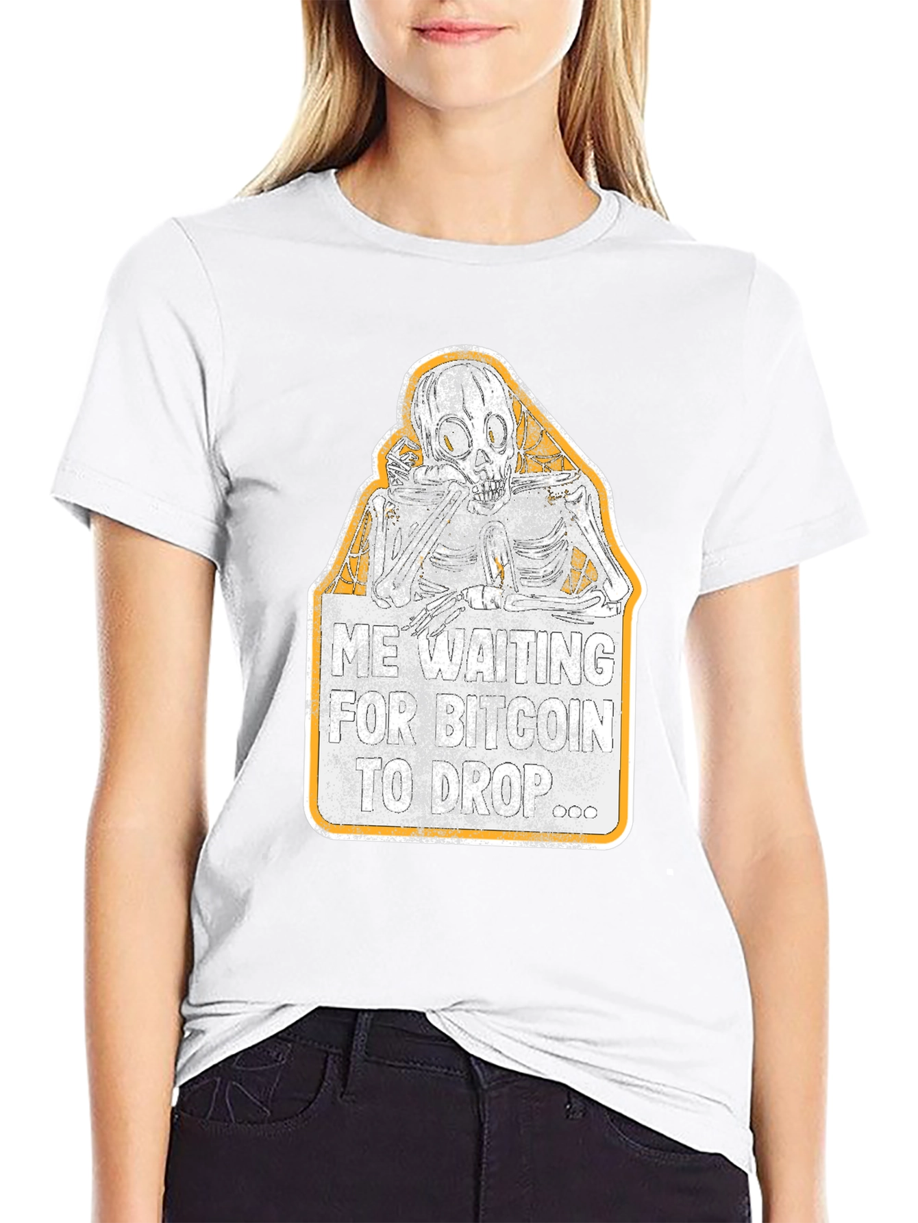 Bitcoin Crypto Investor Waiting Skeleton Graphic T-Shirt