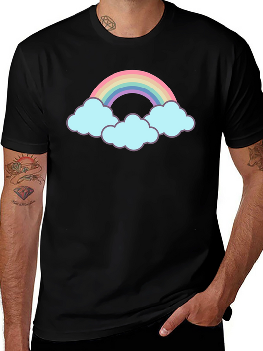 Rainbow and Clouds Graphic Black T-Shirt