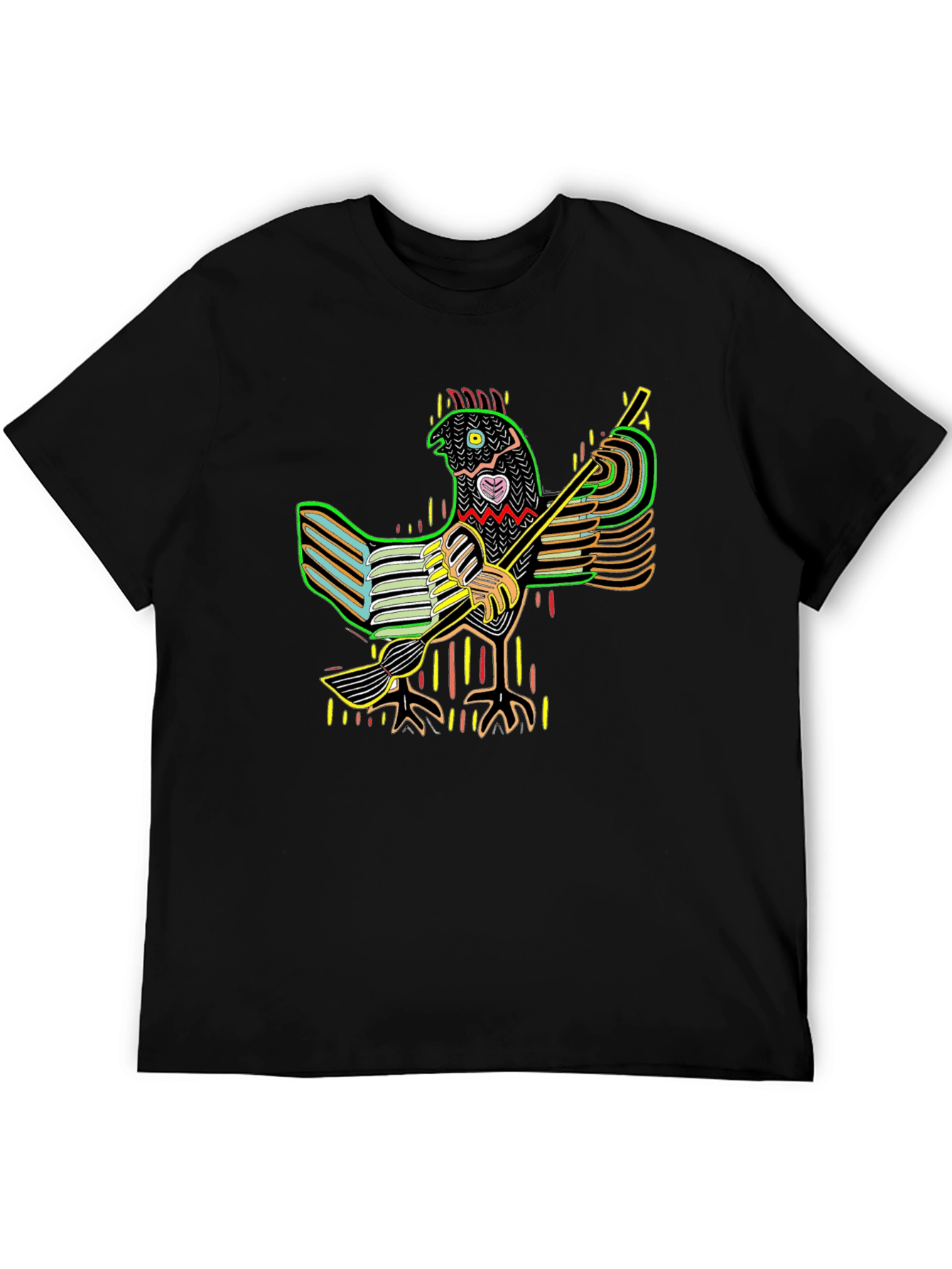 Vibrant Folk Art Chicken Graphic Tee - Black