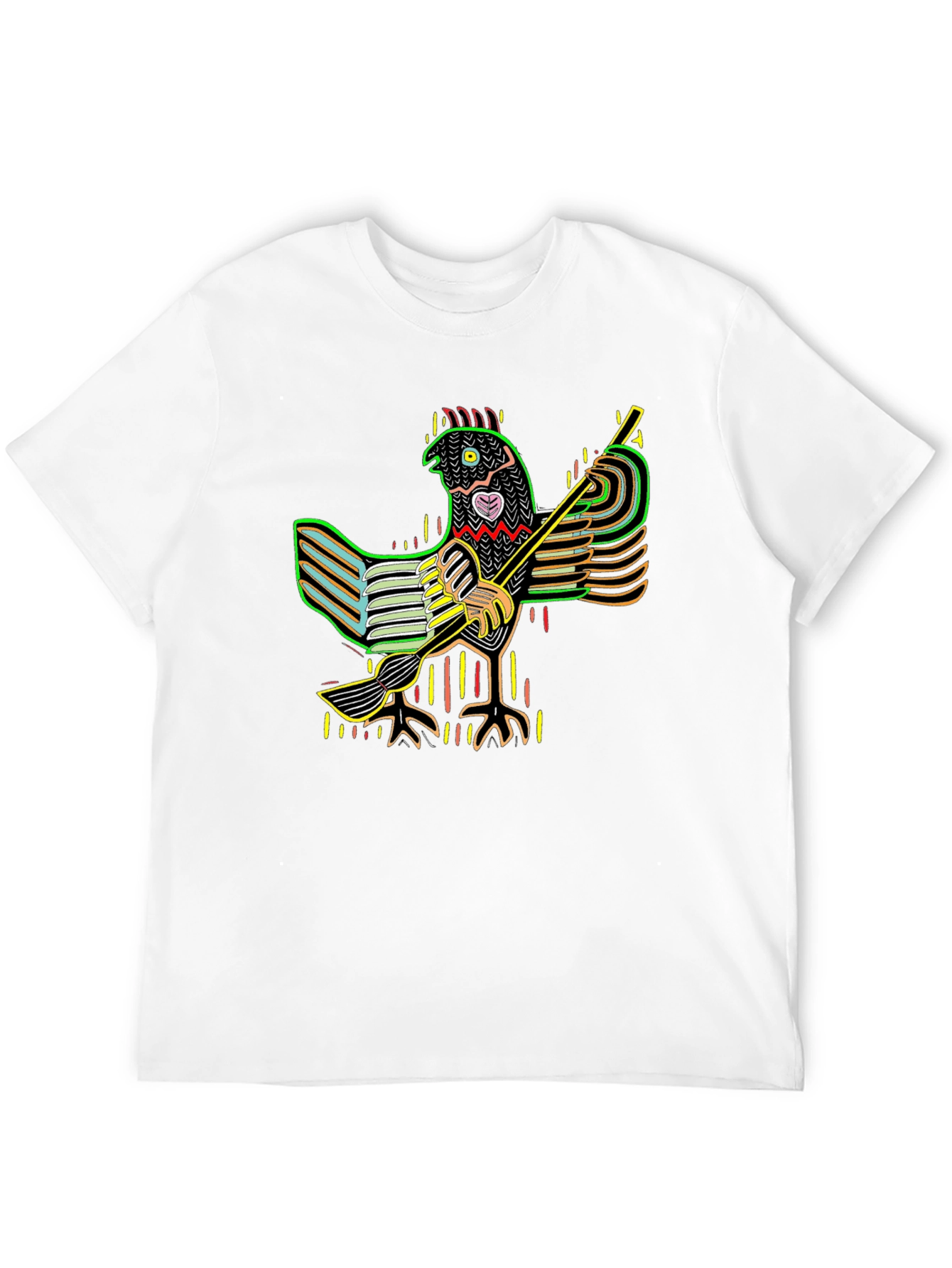 Vibrant Folk Art Chicken Graphic Tee - Black