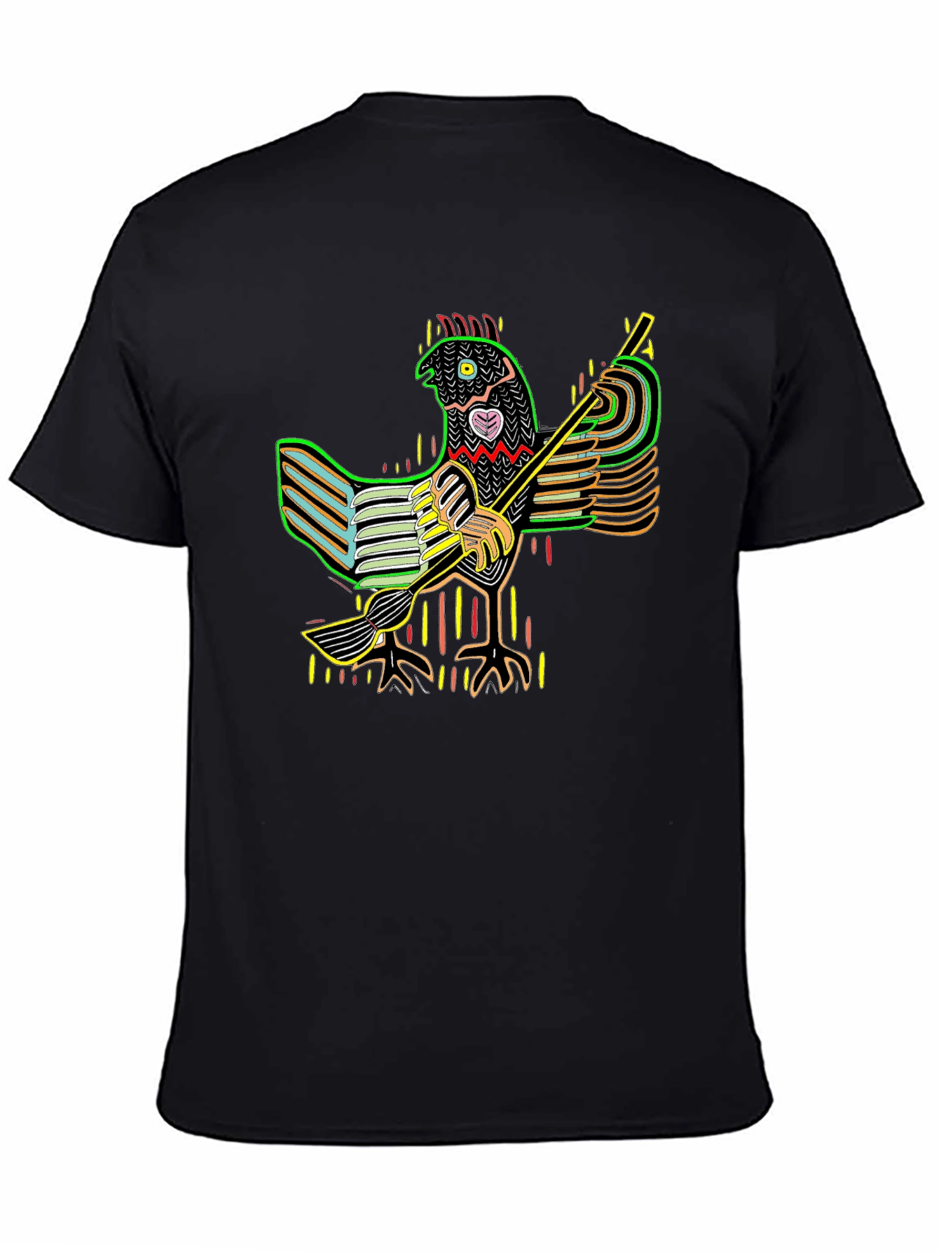 Vibrant Folk Art Chicken Graphic Tee - Black
