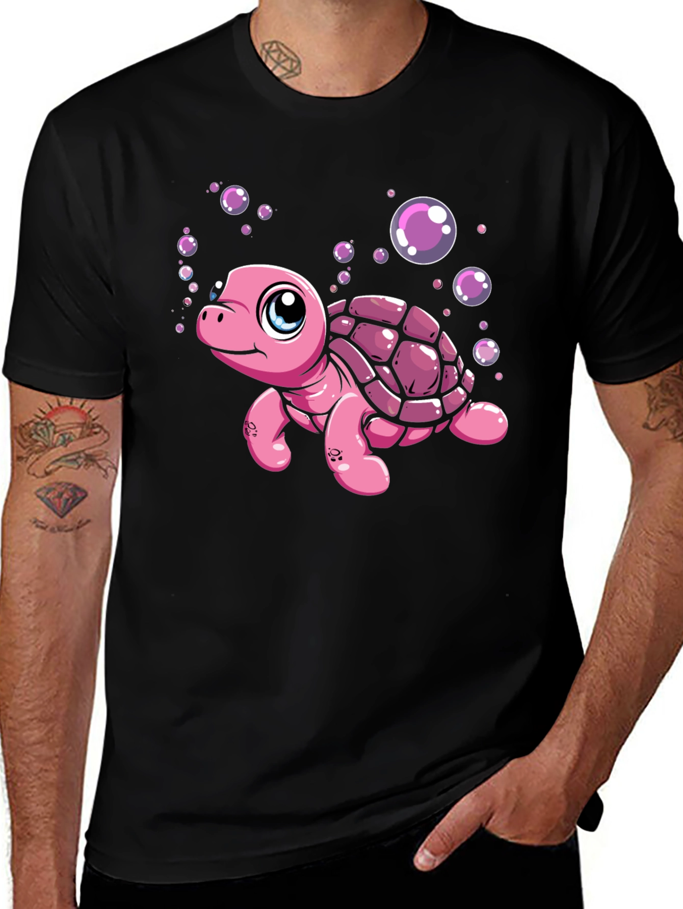 Cute Pink Turtle Graphic T-Shirt