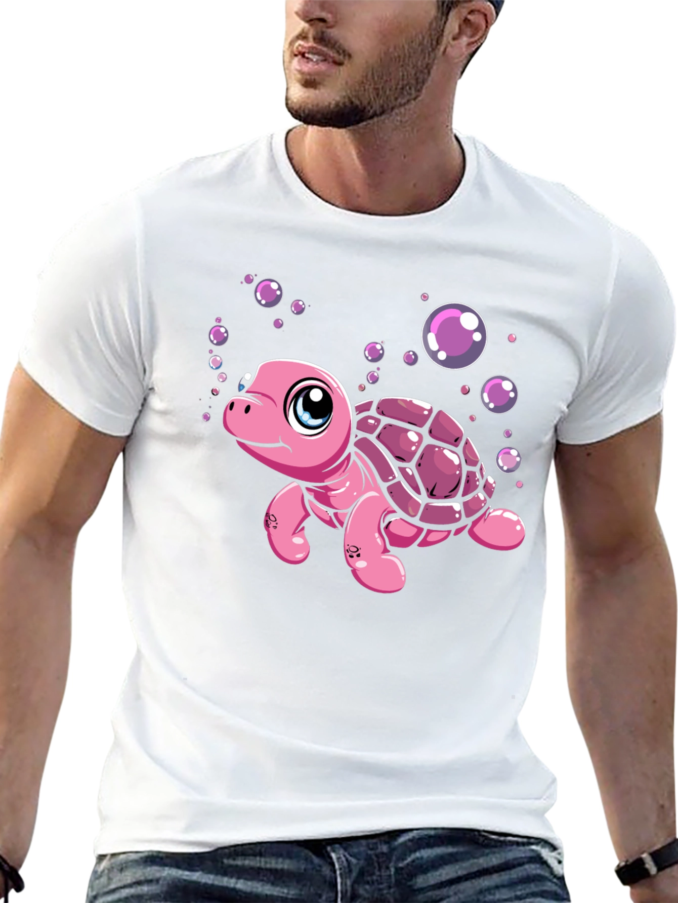 Cute Pink Turtle Graphic T-Shirt