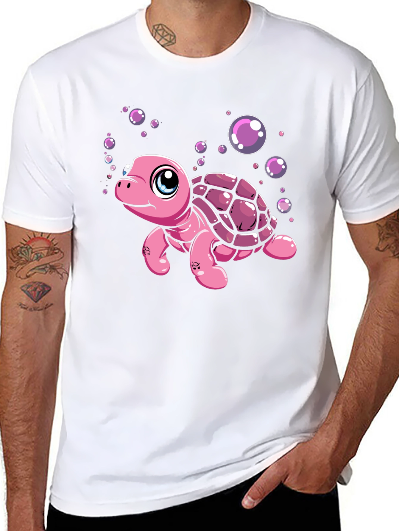 Cute Pink Turtle Graphic T-Shirt