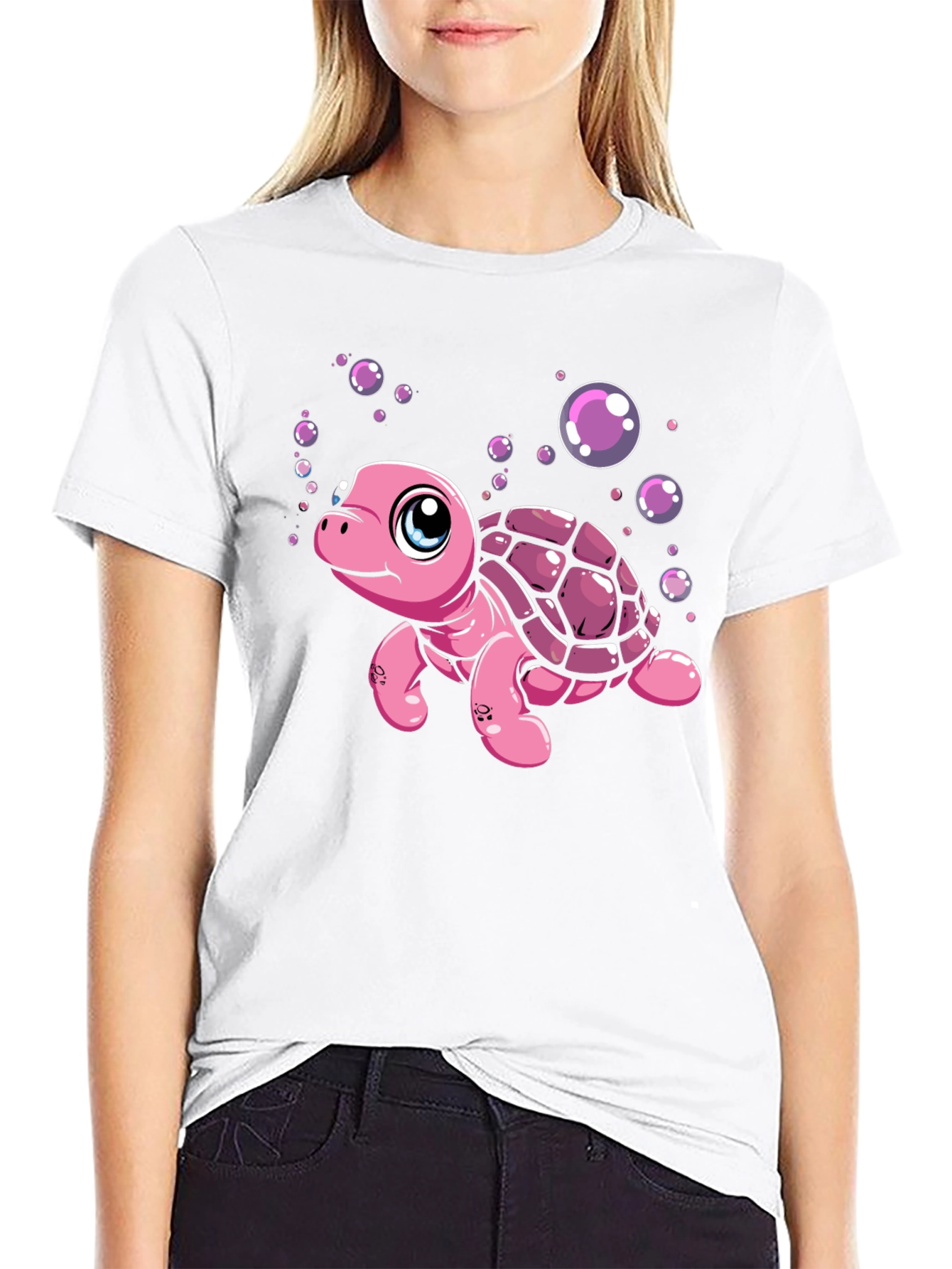 Cute Pink Turtle Graphic T-Shirt