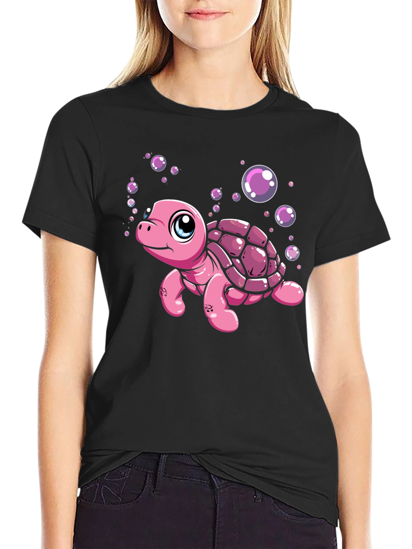 Cute Pink Turtle Graphic T-Shirt