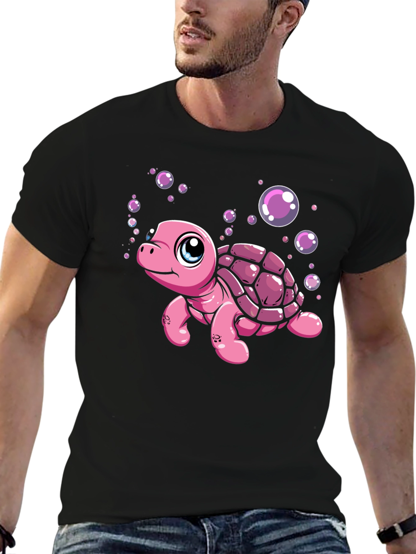 Cute Pink Turtle Graphic T-Shirt