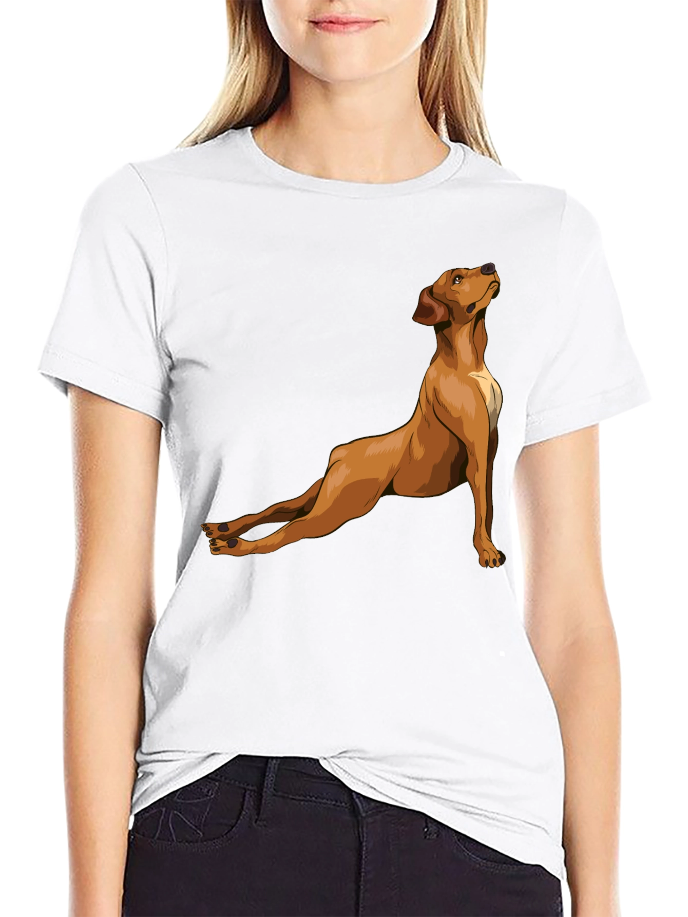 Dog Yoga Pose Graphic Tee - Black Cotton T-Shirt