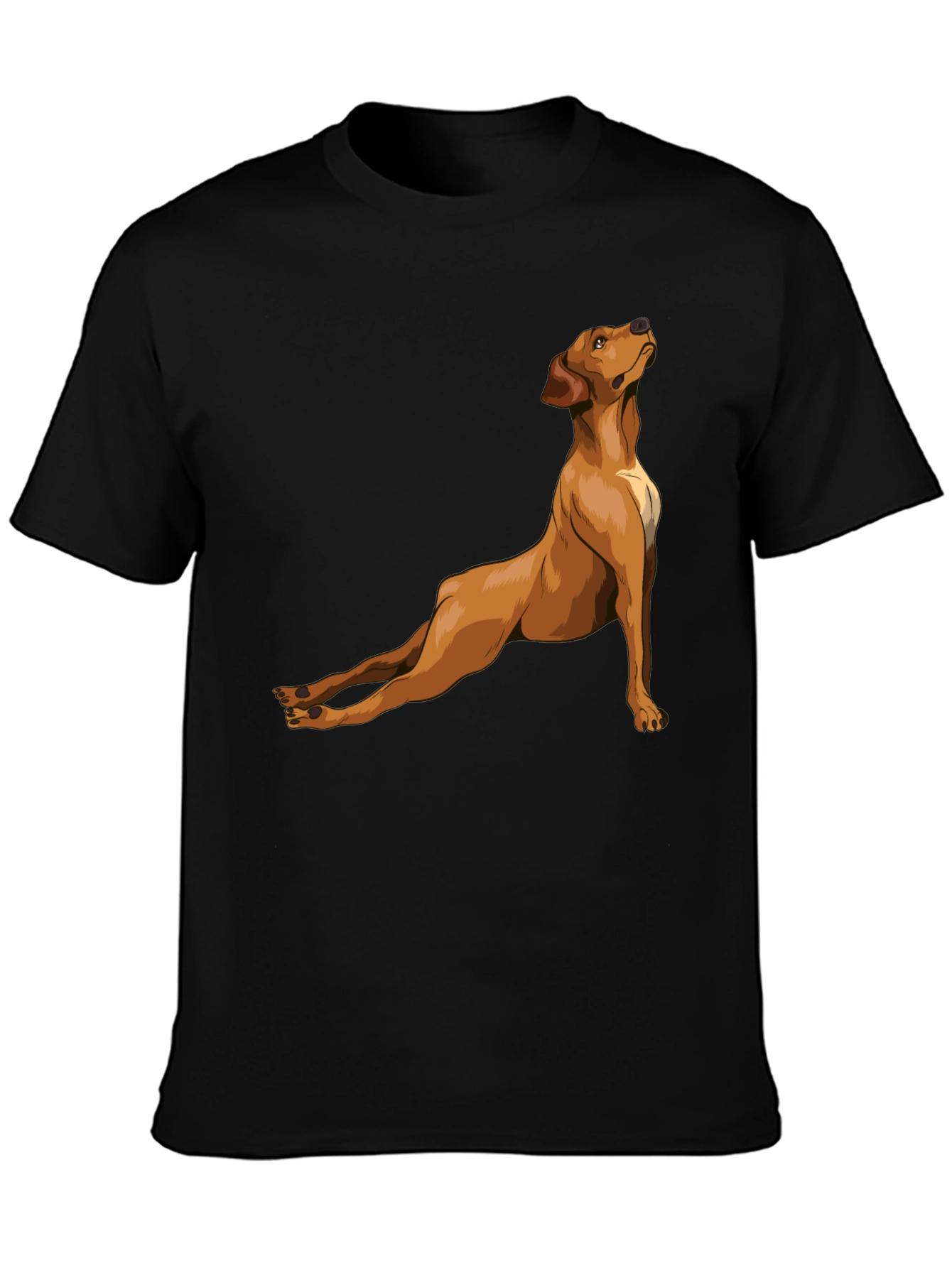 Dog Yoga Pose Graphic Tee - Black Cotton T-Shirt