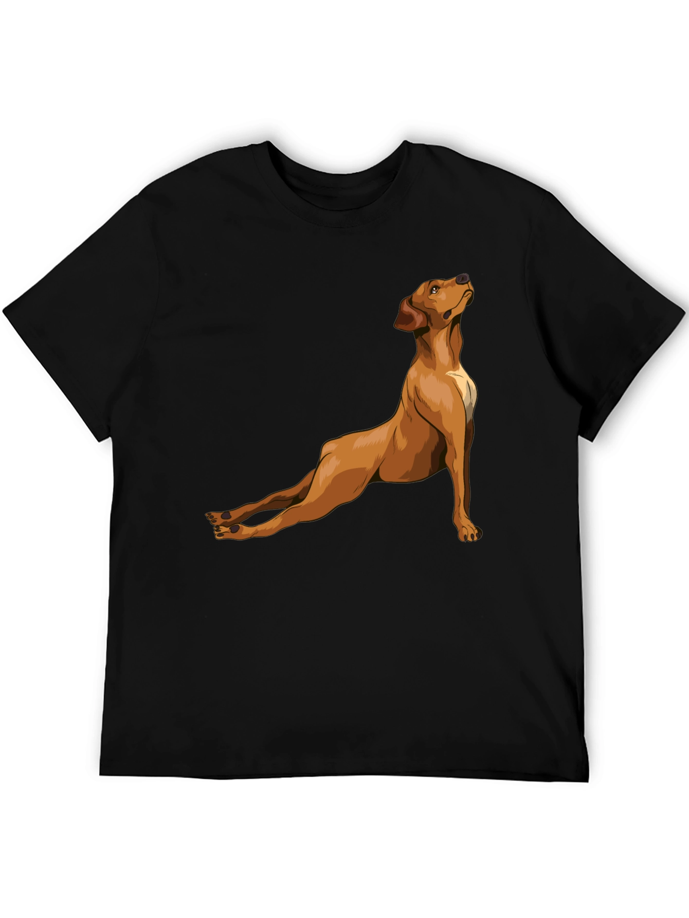 Dog Yoga Pose Graphic Tee - Black Cotton T-Shirt
