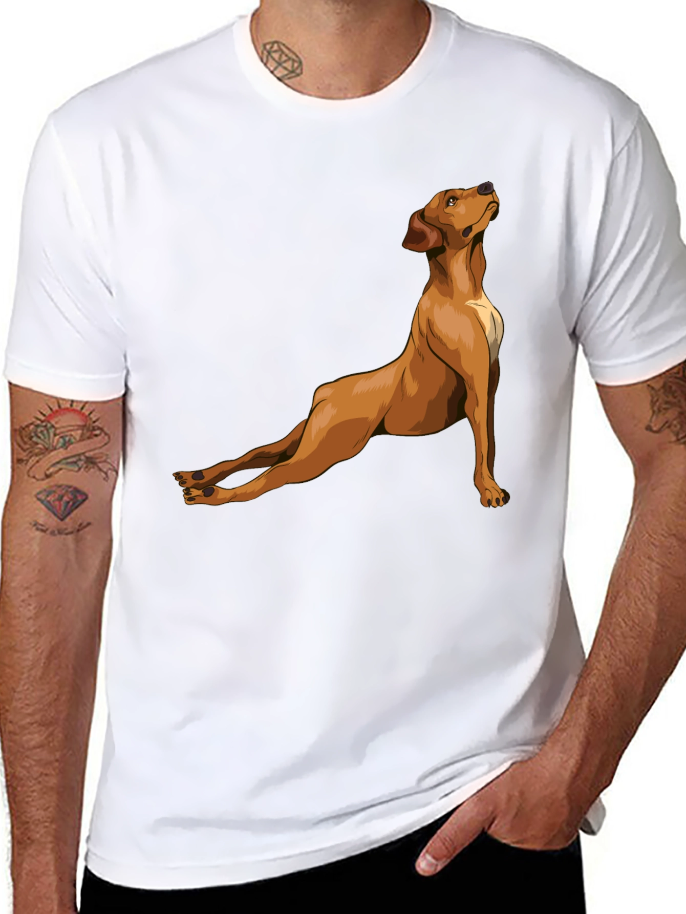Dog Yoga Pose Graphic Tee - Black Cotton T-Shirt