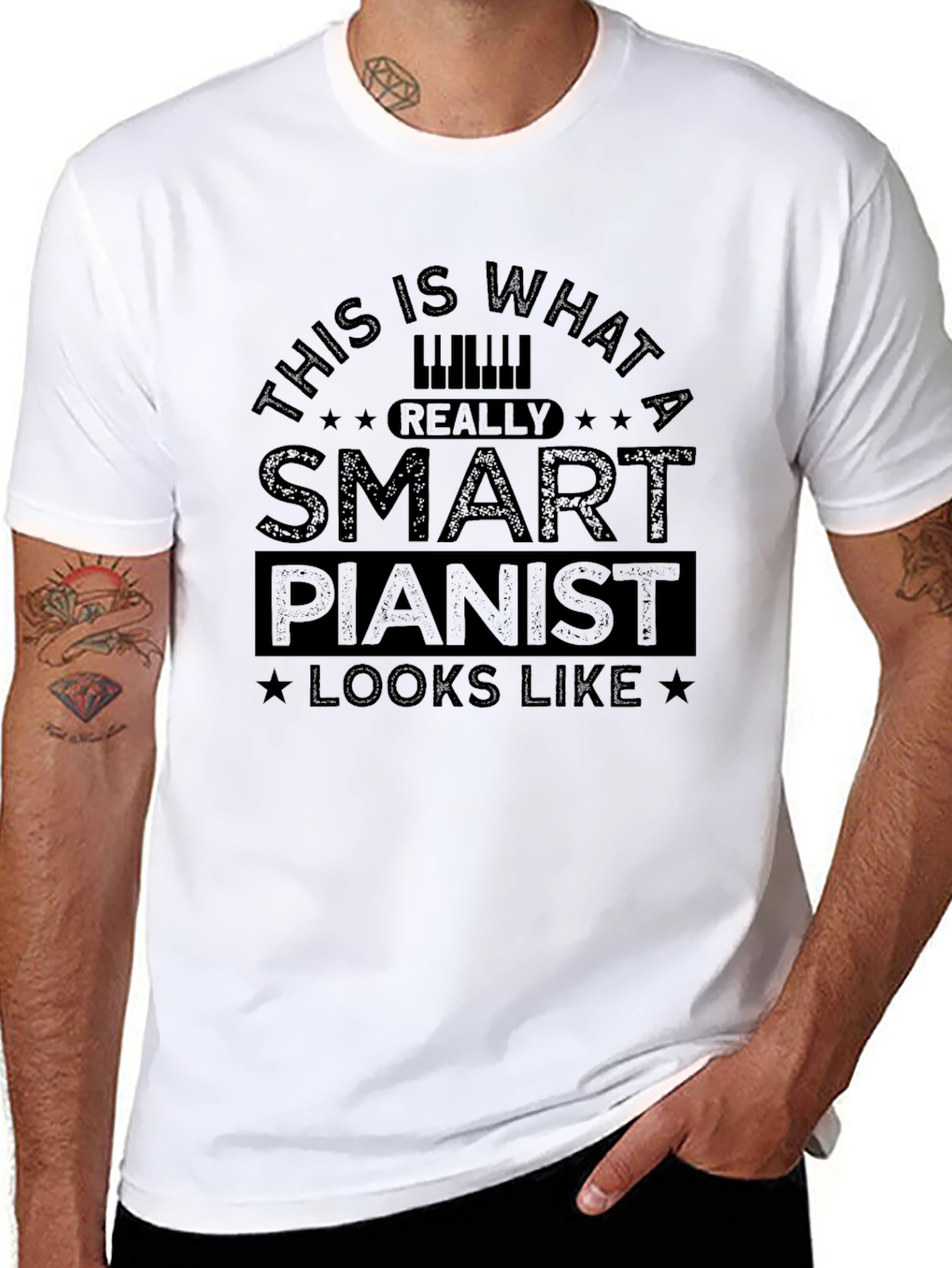 Smart Pianist Black T-Shirt - Music Lover Apparel