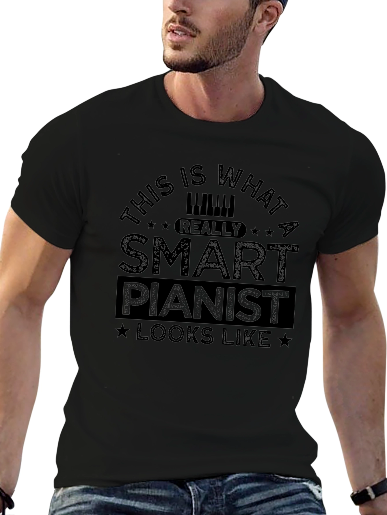 Smart Pianist Black T-Shirt - Music Lover Apparel
