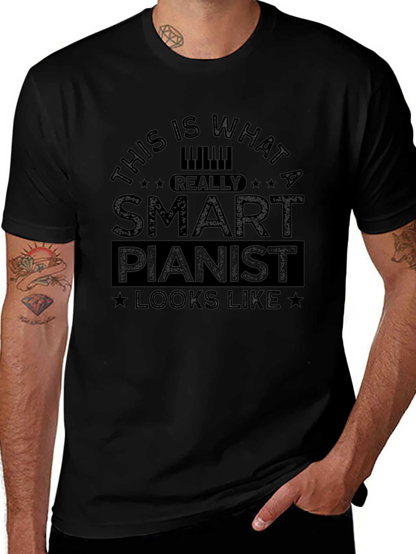 Smart Pianist Black T-Shirt - Music Lover Apparel