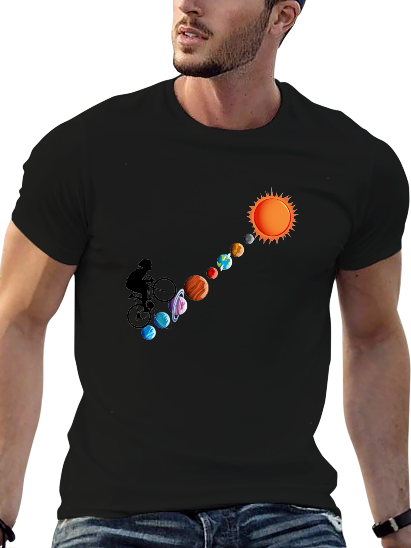 Solar System Biker T-Shirt - Black Cotton Tee
