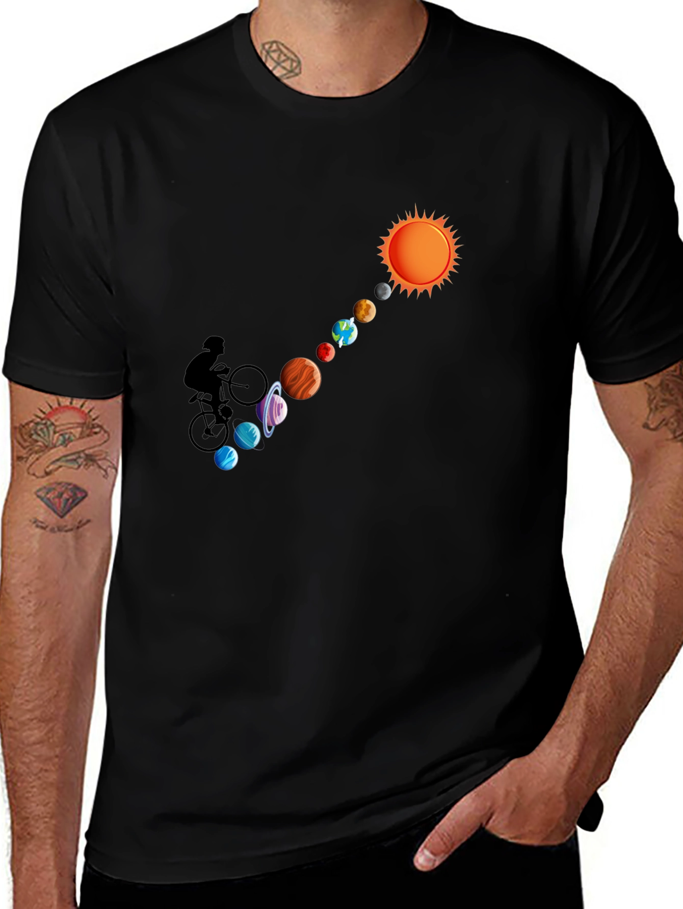 Solar System Biker T-Shirt - Black Cotton Tee