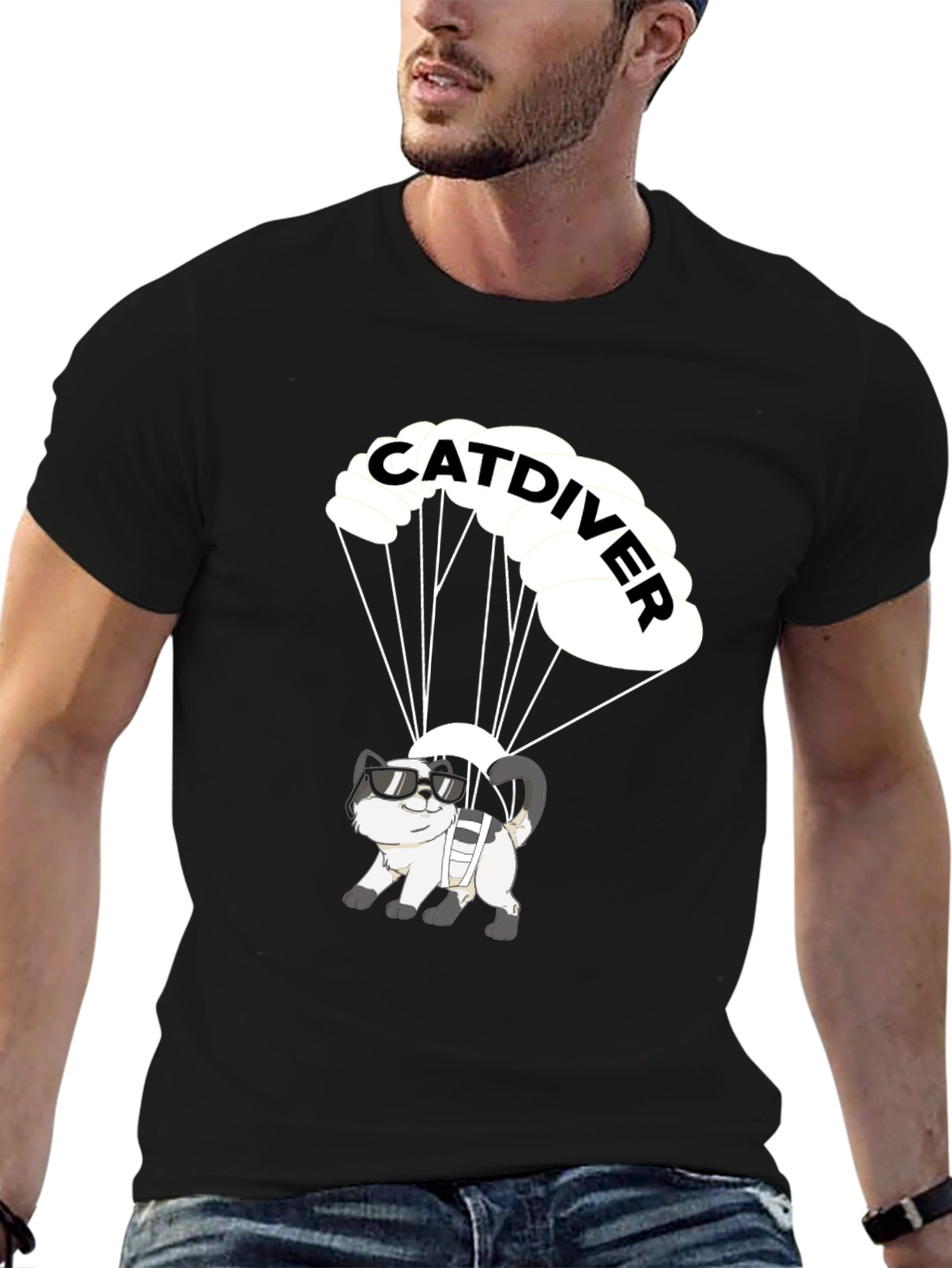 Catdiver T-Shirt: Skydiving Cat in Sunglasses