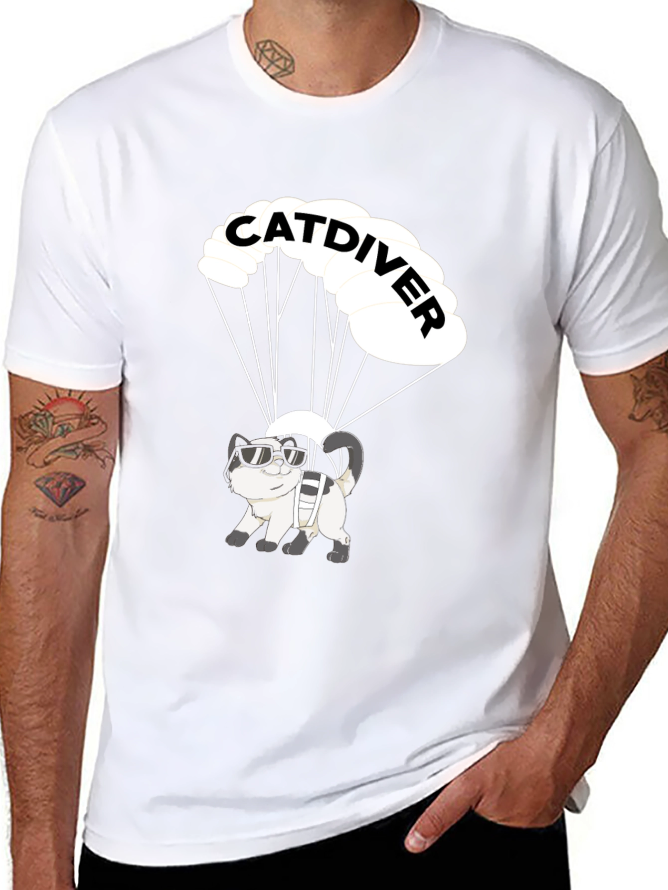 Catdiver T-Shirt: Skydiving Cat in Sunglasses