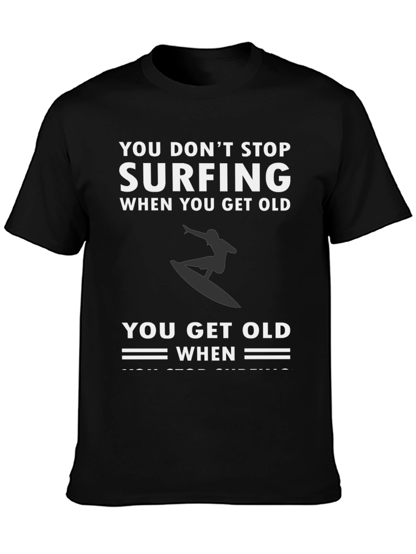 Surfing Never Stops Black Graphic Tee