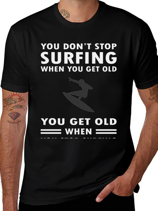 Surfing Never Stops Black Graphic Tee