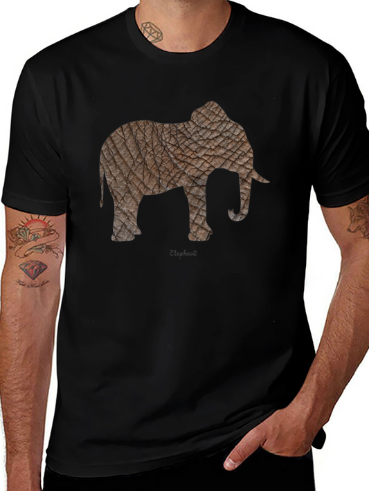 Textured Elephant Graphic Tee - Casual Black T-Shirt
