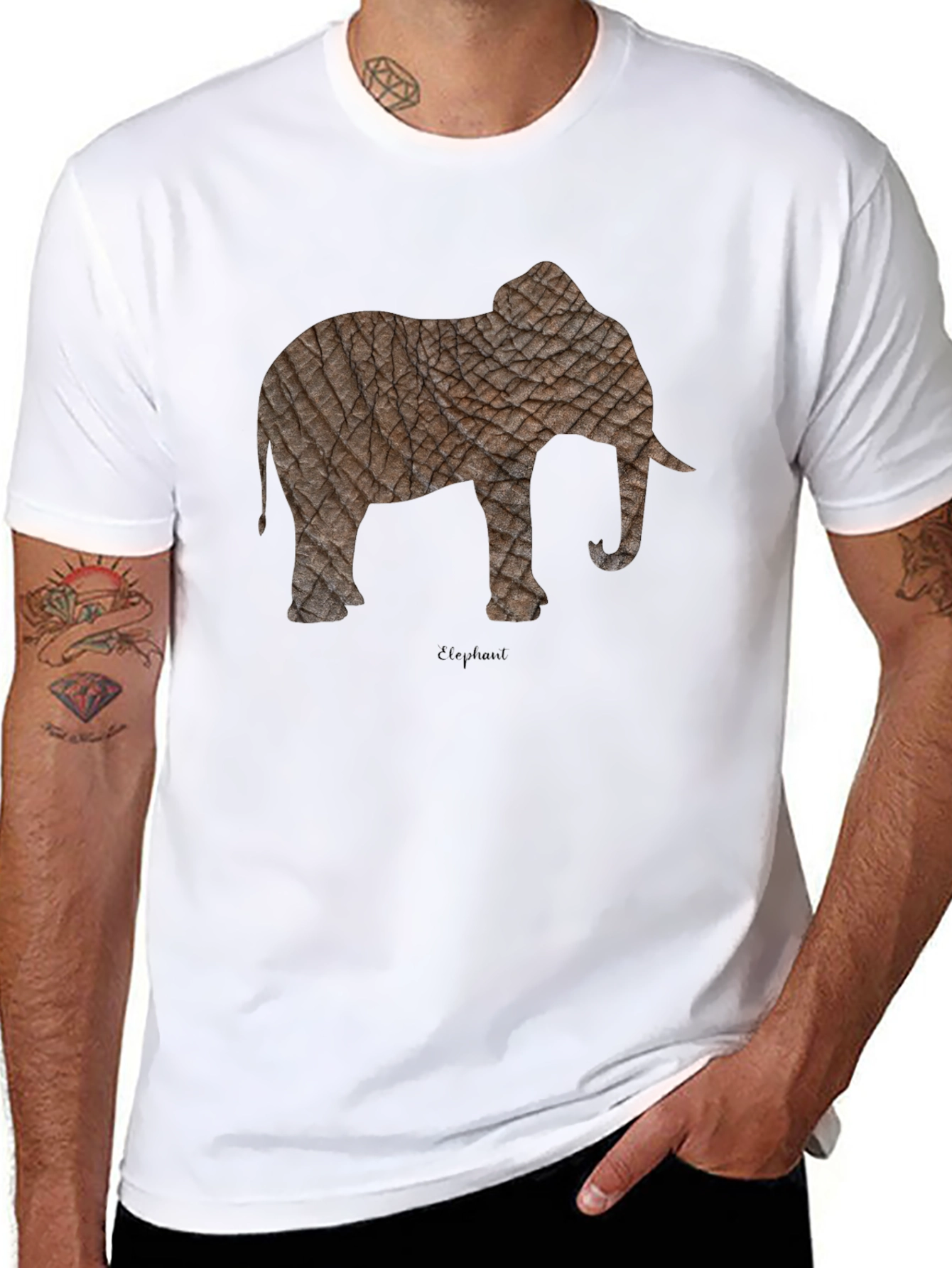 Textured Elephant Graphic Tee - Casual Black T-Shirt