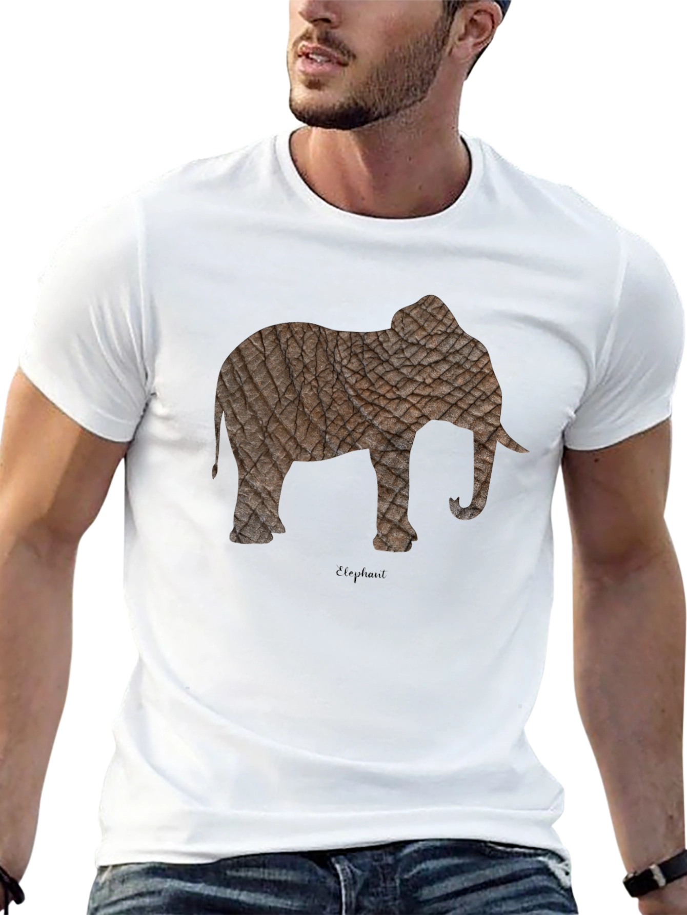 Textured Elephant Graphic Tee - Casual Black T-Shirt