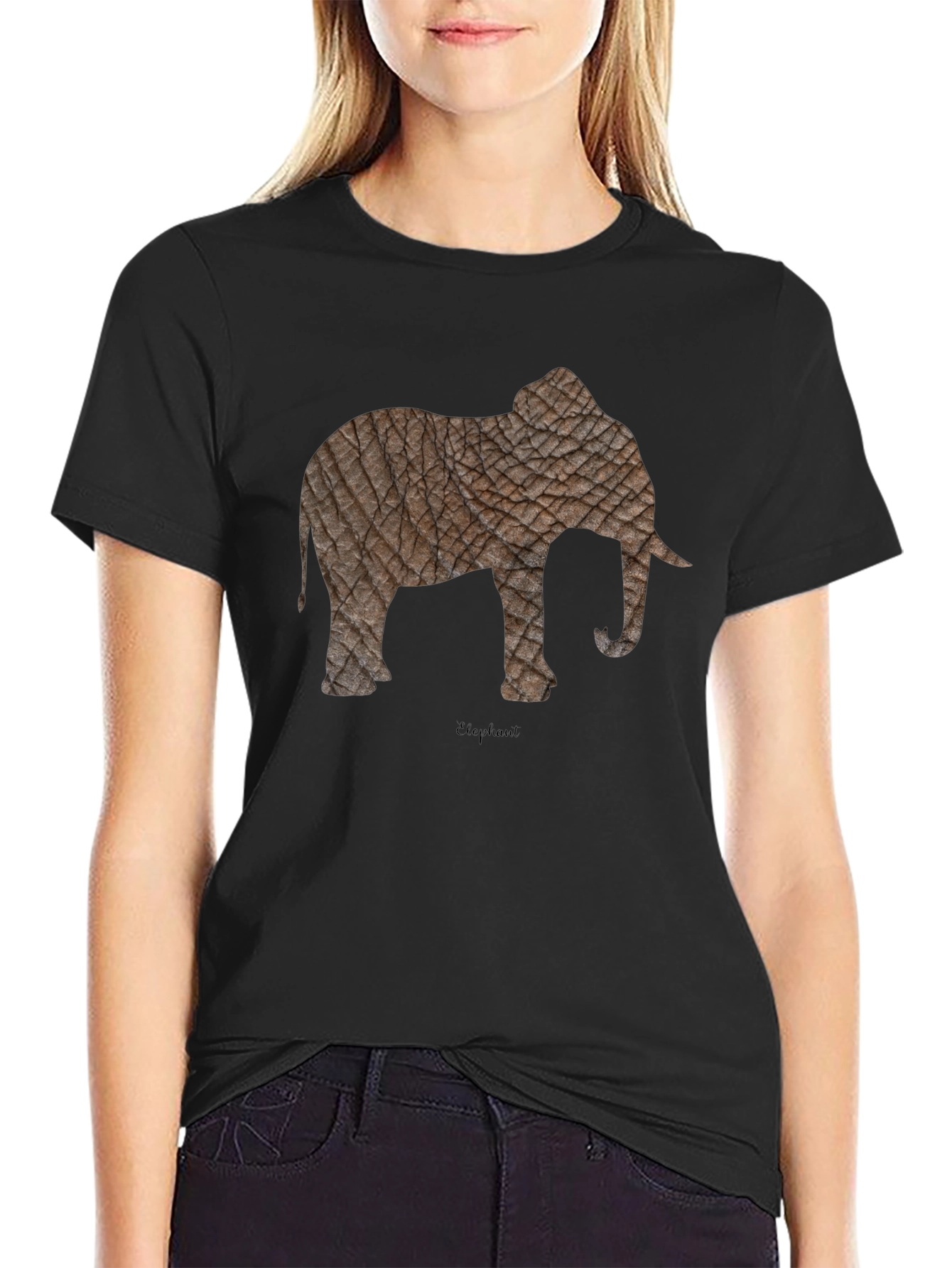 Textured Elephant Graphic Tee - Casual Black T-Shirt