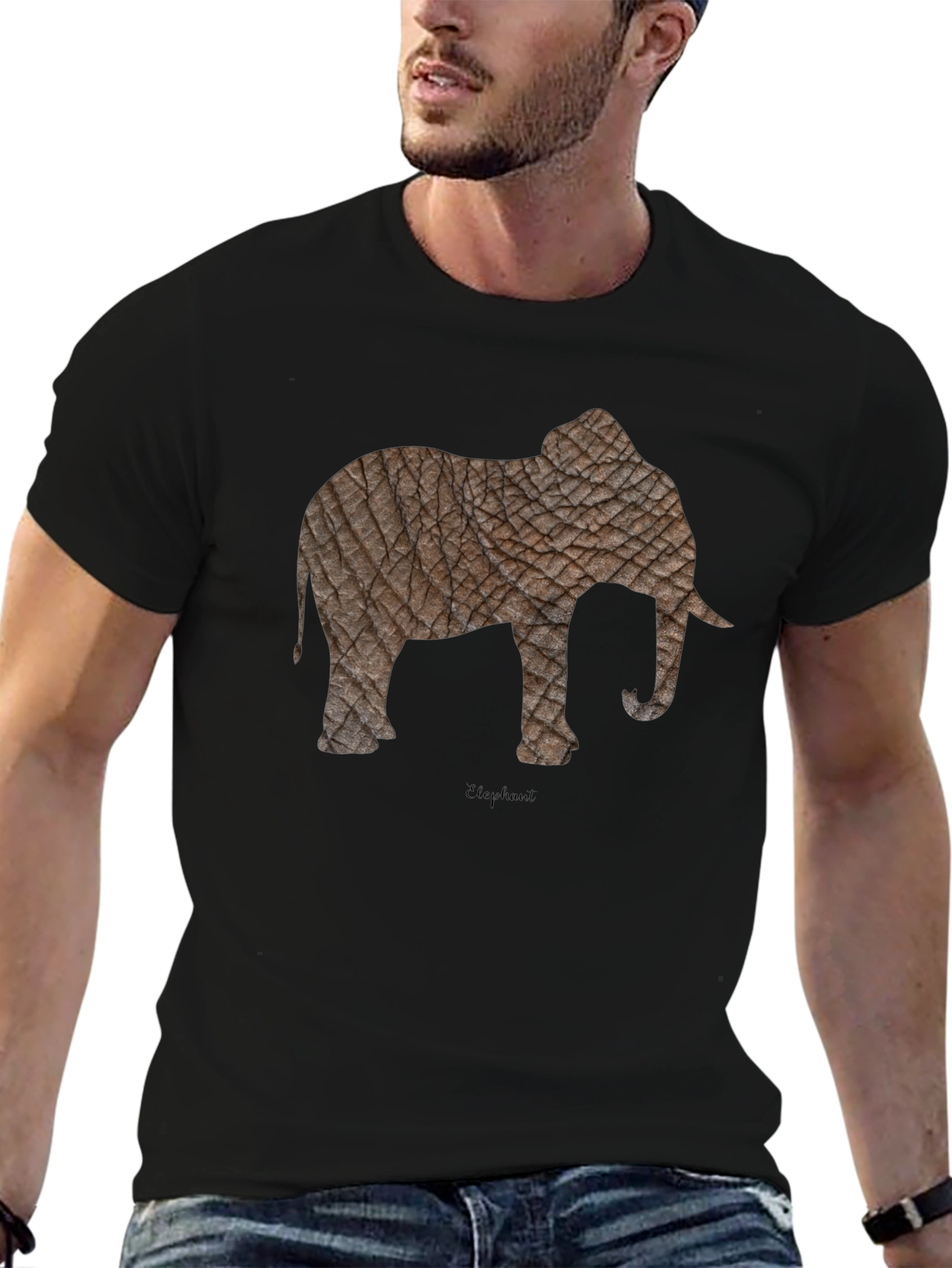 Textured Elephant Graphic Tee - Casual Black T-Shirt