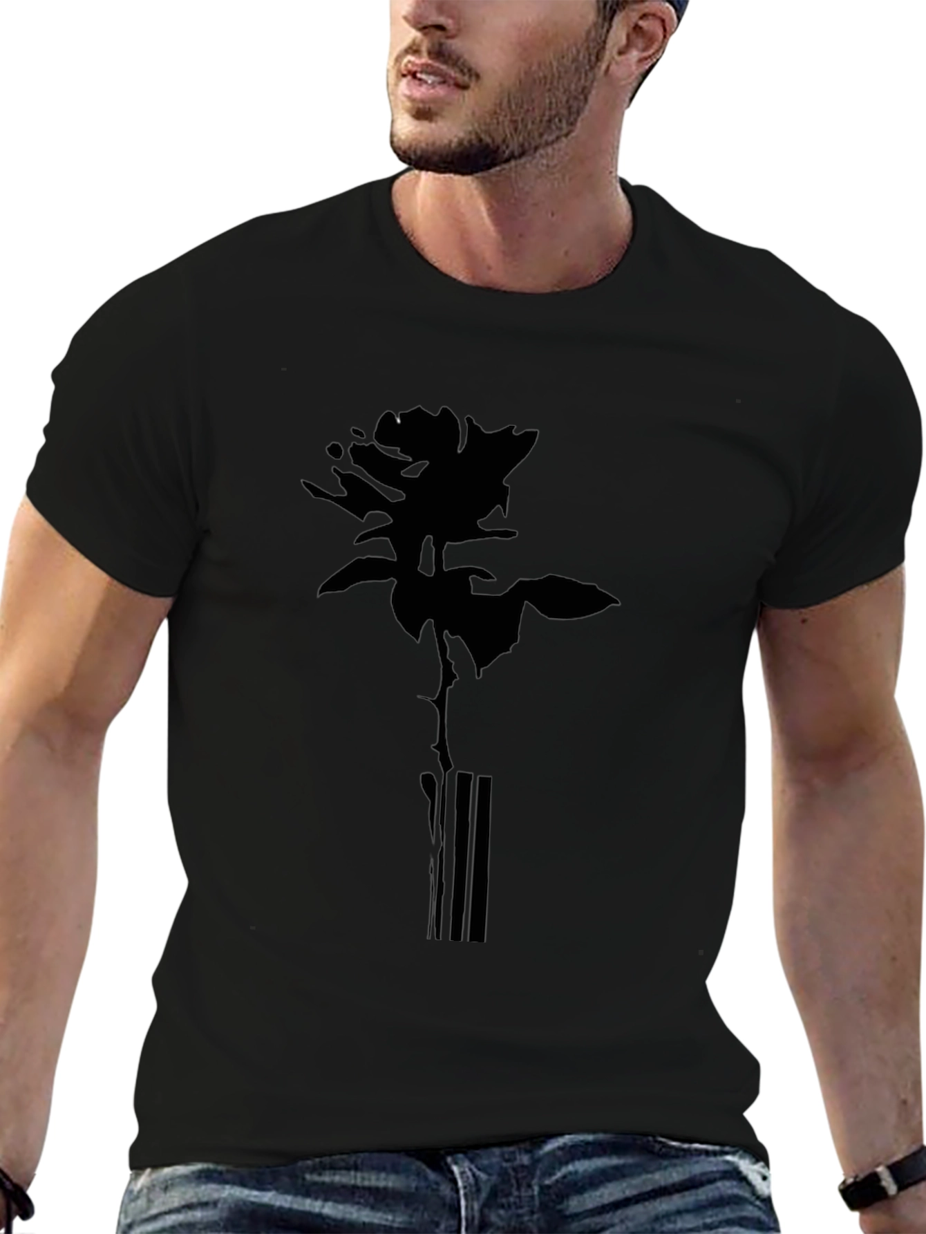 Rose Graphic Print Tee - Black